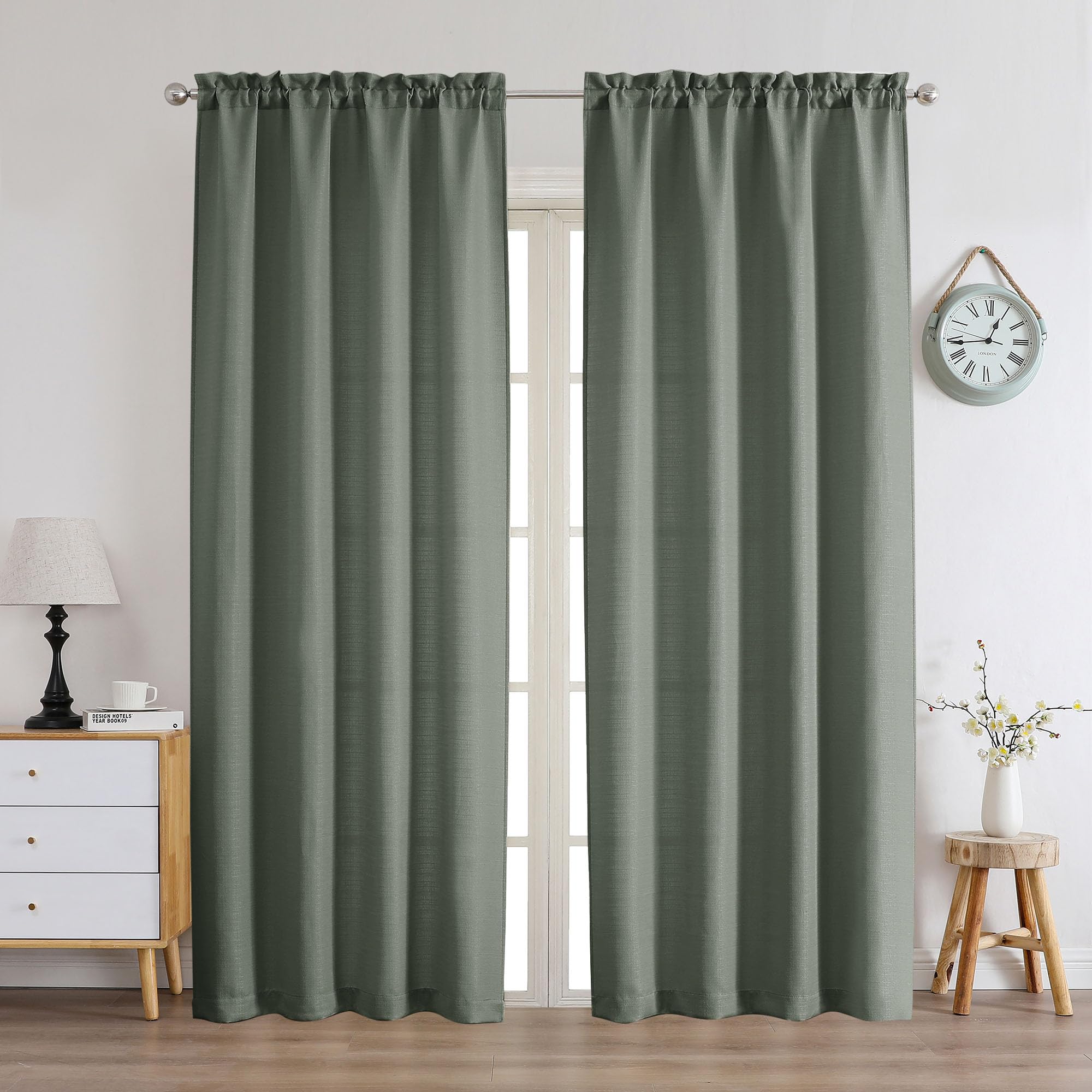 Chyhomenyc Olive Green Bennet Curtains 84 Inches Long 2 Panels, Faux Linen Textured Semi Sheer Light Filtering Soft Airy Privacy Farmhouse Curtain Drapes For Living Room Bedroom, 40" Wx84 L