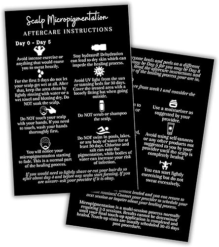 Boutique Marketing LLC Tarjeta de instrucciones de cuidado posterior de micropigmentación del cuero cabelludo, paquete de 30, postal de tamaño 4 x 6
