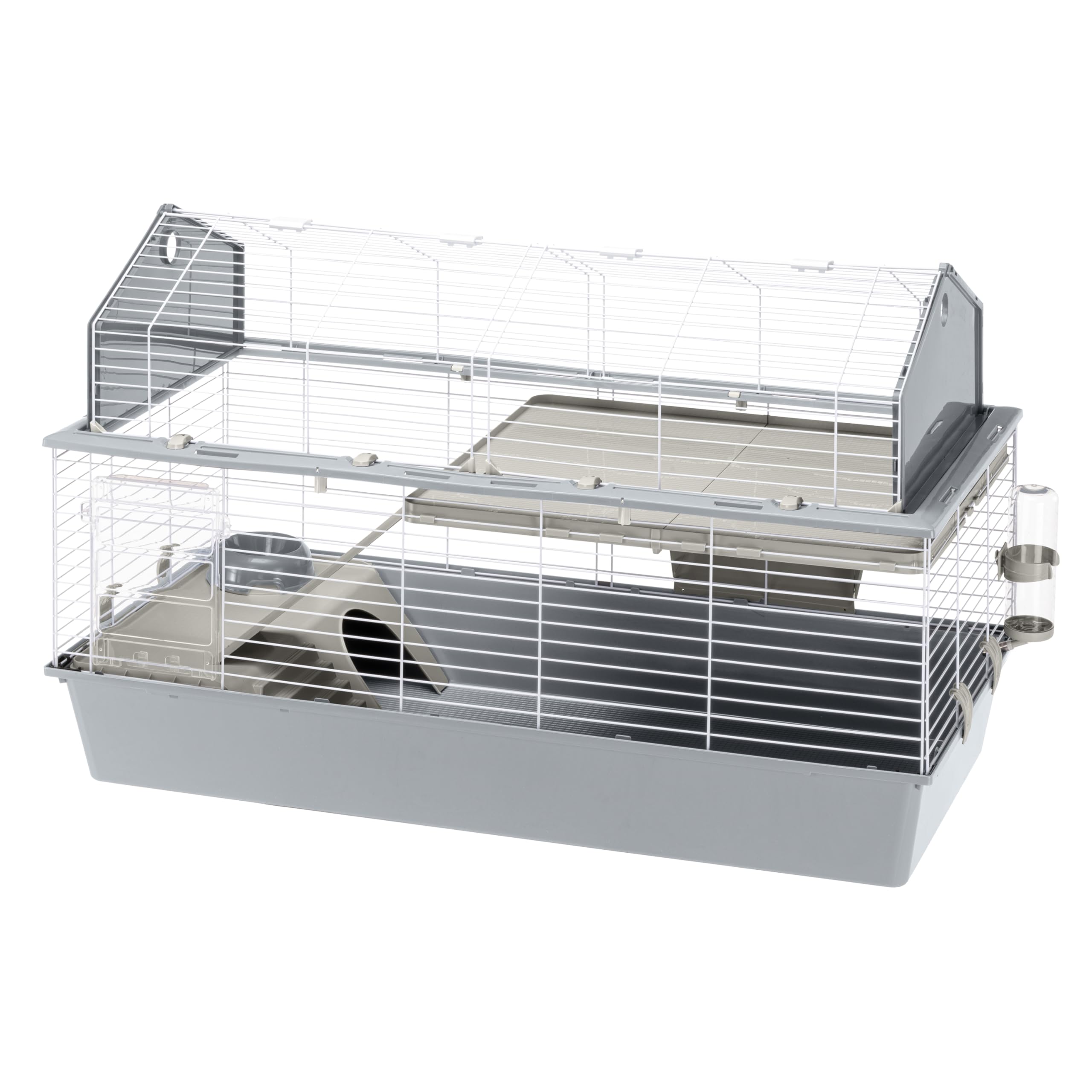 Cage BARN 120 pour Lapins et Petits Animaux, 2 étages, Toit Ouvrant, Accessoires et Adhésifs Inclus