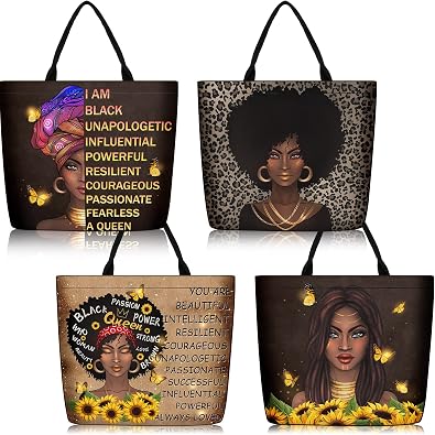 Silkfly 4 Pack African American Tote Bags for Black Women Girl Mother Day Shoulder Bag Afro Large Satchel Handbag Work Travel