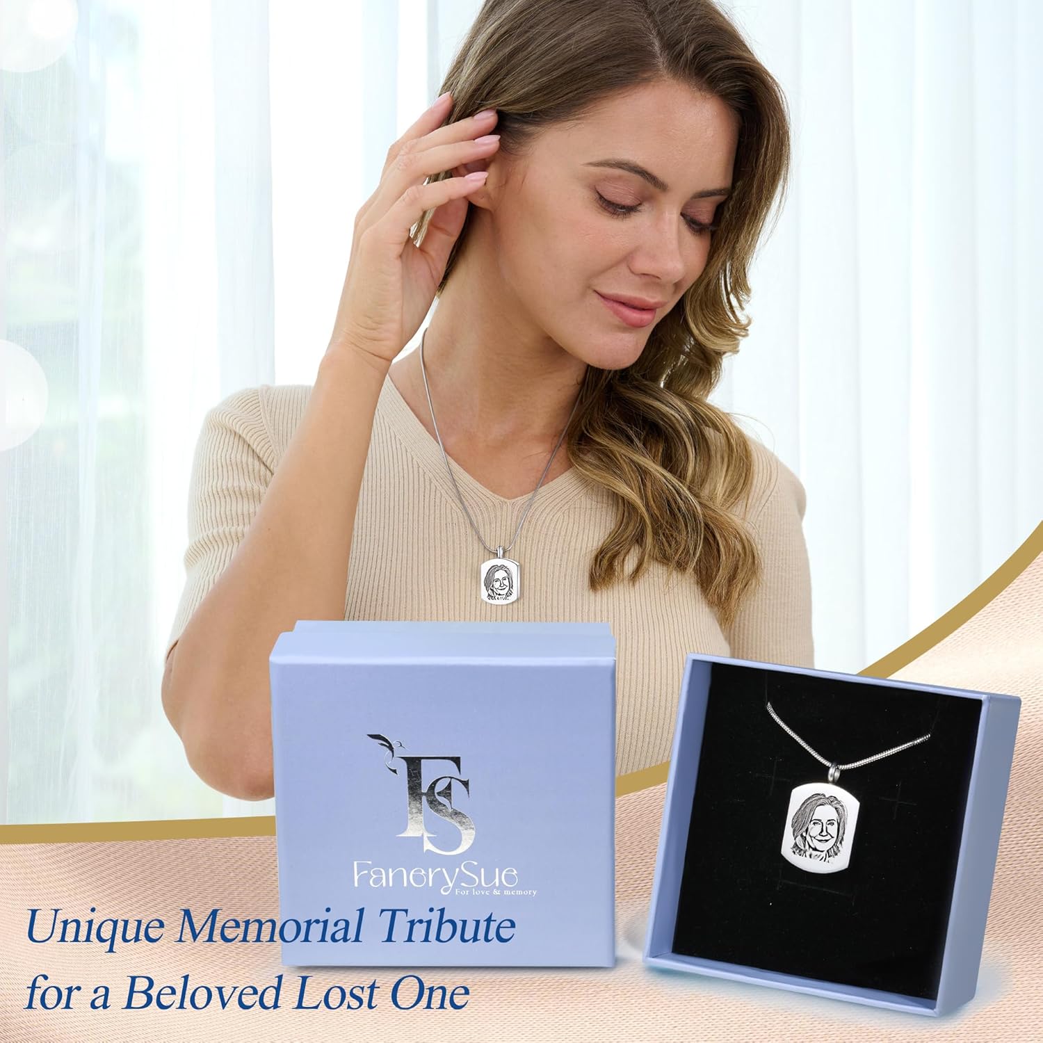 Fanery Sue Personalized Ashes Necklace for Women Men Custom Engraving Photo & Text Cremation Jewelry Urn Necklace for Ashes Memorial Keepsake for Loss Loved One