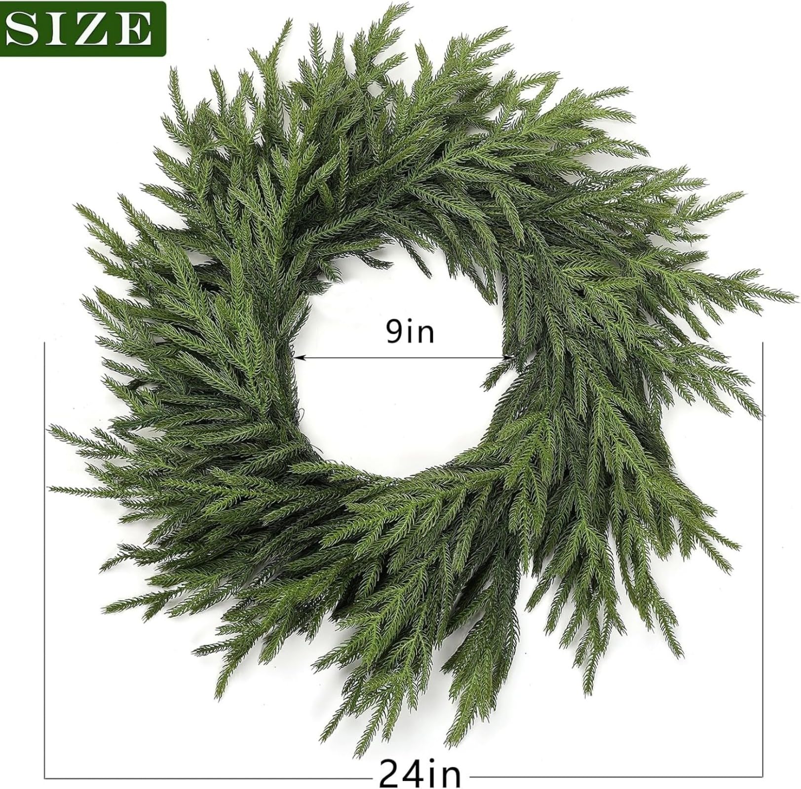 Corona di Pino Norfolk Real Touch - 24 "Natale Artificiale Ghirlanda di Pino Finto Verde per La Porta D'ingresso, Muro, Finestre, Decorazione Natalizia (Verde)