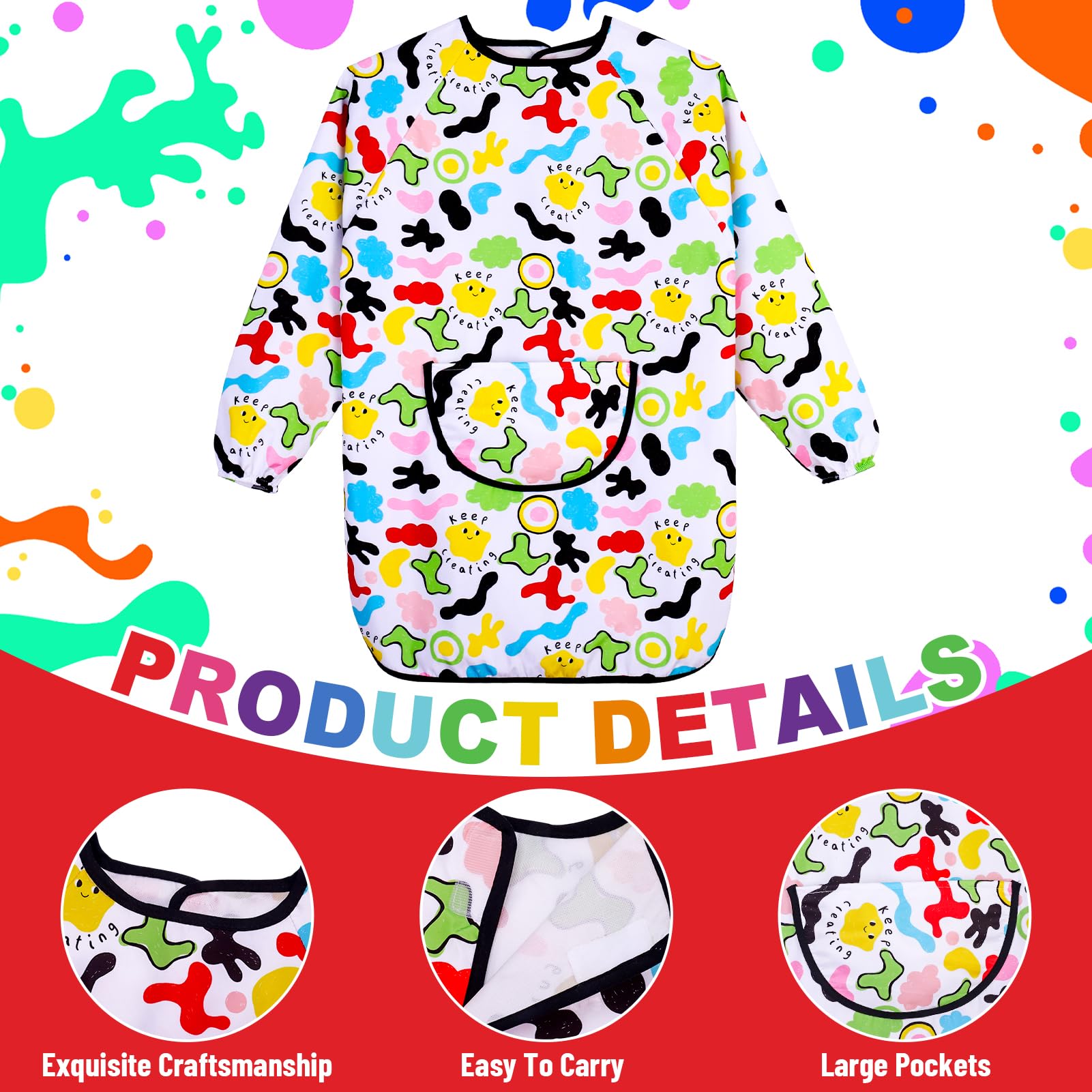2Pcs Kids Art Aprons for Age 7-12 Years Girls Boys,Waterproof Graffiti Painting Aprons Long Sleeves with Pockets,Kids Painting Smock Toddler Children,Play Apron for Painting,Craft,School,Cartoon - Image 4