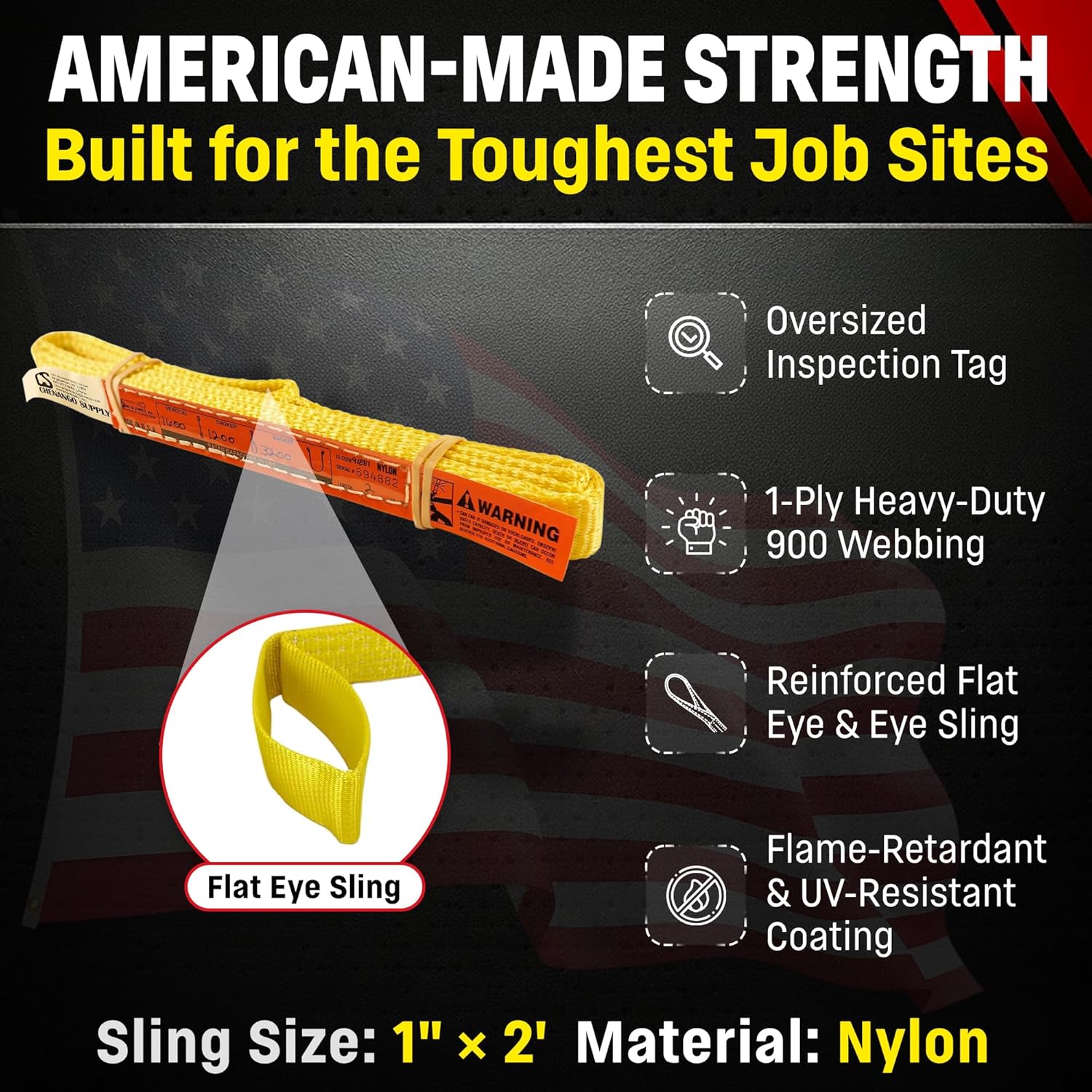 DD Sling 1 Inch x 2 Foot Nylon Lifting Sling – USA Made, 1,600 lb Vertical, 1,200 lb Choker, 3,200 lb Basket – 1-Ply Heavy Duty 900 Webbing, Type 3 Flat Eye & Eye Sling