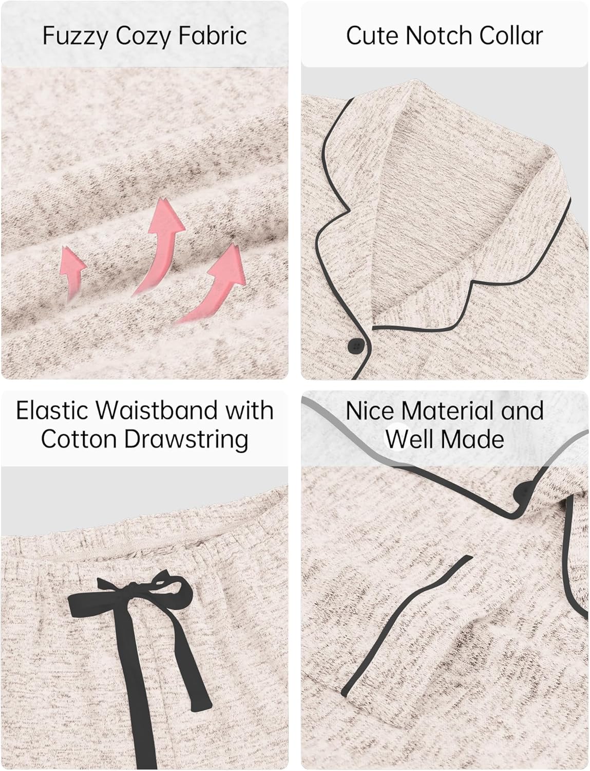 HNG Pajamas for Women Set 2 Piece Pj Set Long Sleeve Button Up Lounge Sets Sleepwear with Pockets XS-XXL