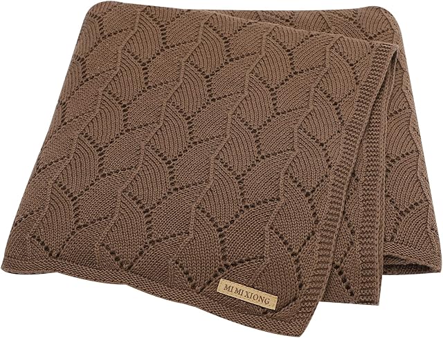 LAWKUL Cellular Blanket Baby 100% Cotton Knitted Soft Knit Crochet Blankets for Newborn Boy Girls Toddler 100x80cm Brown