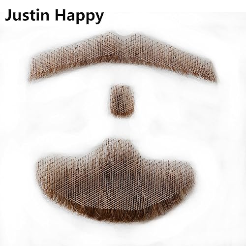 Miniatura 2 de Bigotes falsos, cabello humano a base de encaje, barba falsa marrón, bigote falso, bigote realista, disfraz de cabra falso para hombres (marrón)