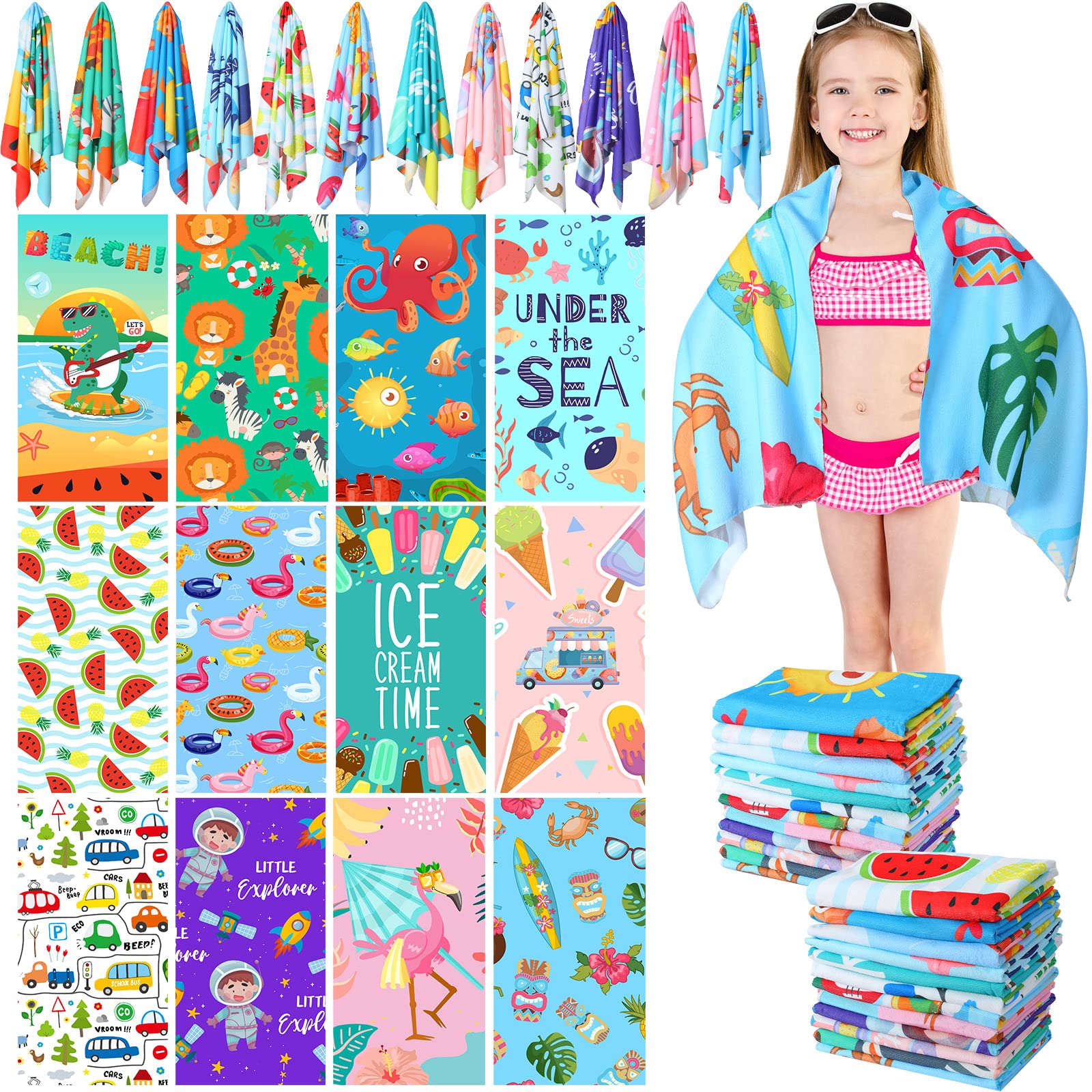 Amazon.co.jp: Tudomro 子供用ビーチタオル 12枚 59 x 28インチ ソフト