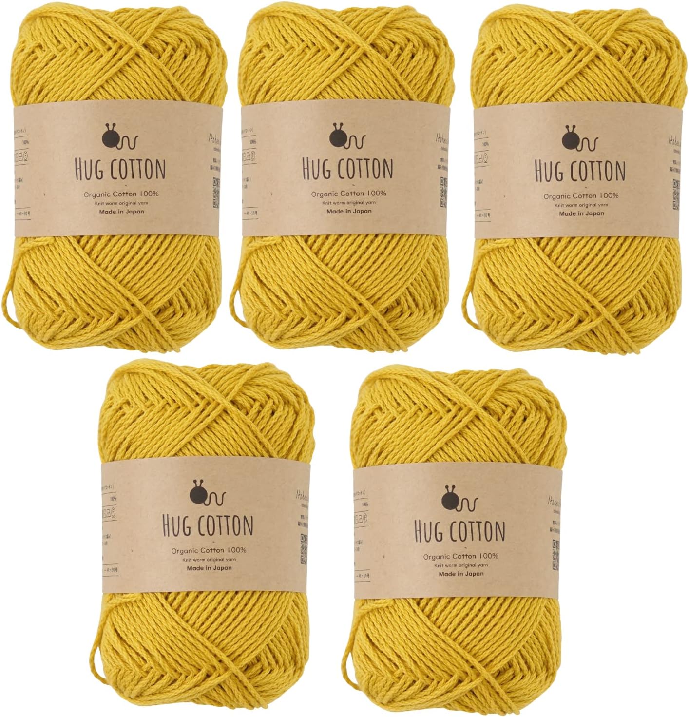 Wool Wool Hug Cotton Thick 1.1 oz (30 g) (Approx. 28.9 ft (84 m) 100% Cotton, Made in Japan, Set of 5, 6. Mustard
