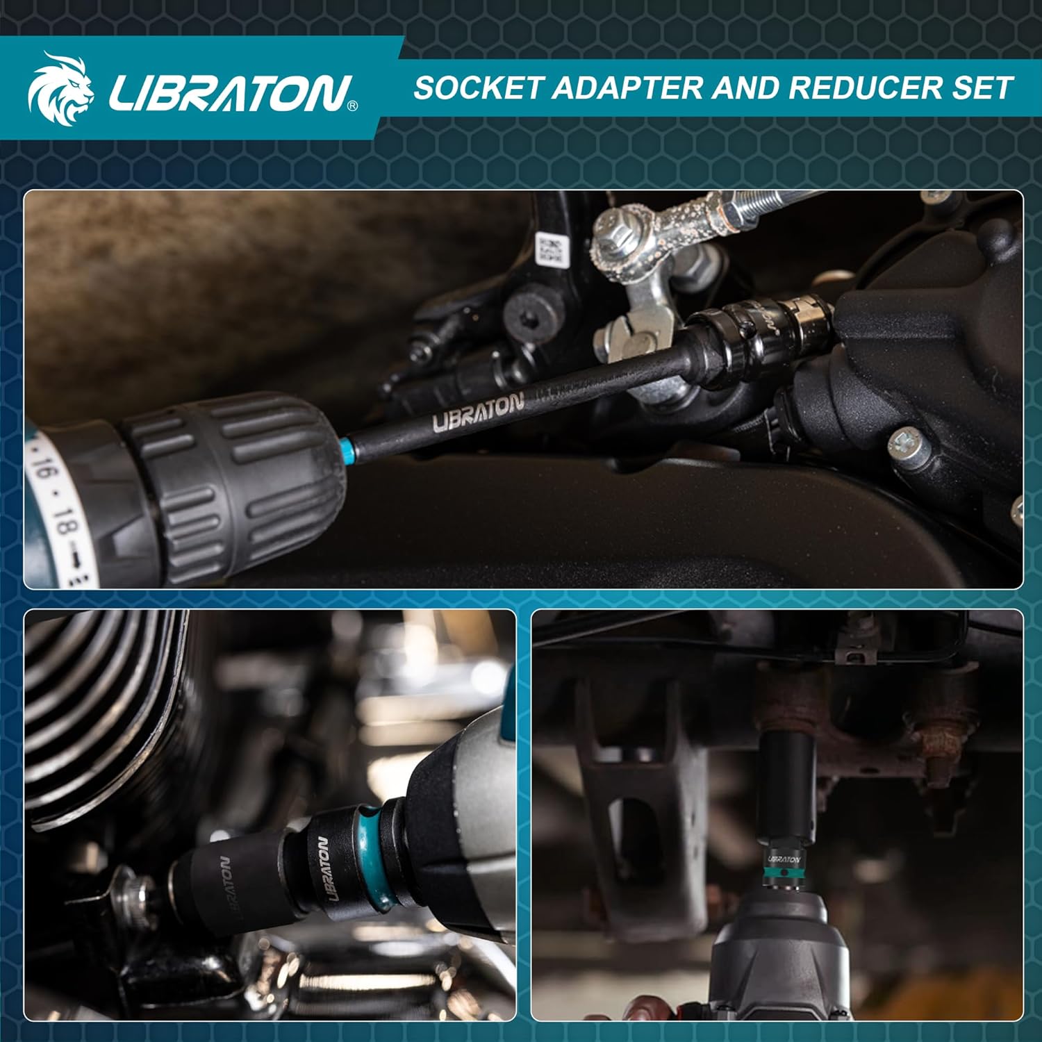 LIBRATON 20PCS Socket Adapter and Reducer Set, Impact Socket Adapters, Includes Cr-V Reducers, Cr-Mo Universal Joints, Cr-V Socket Adapter Extension, XPE Foam, for Automotive Repair DIY Project