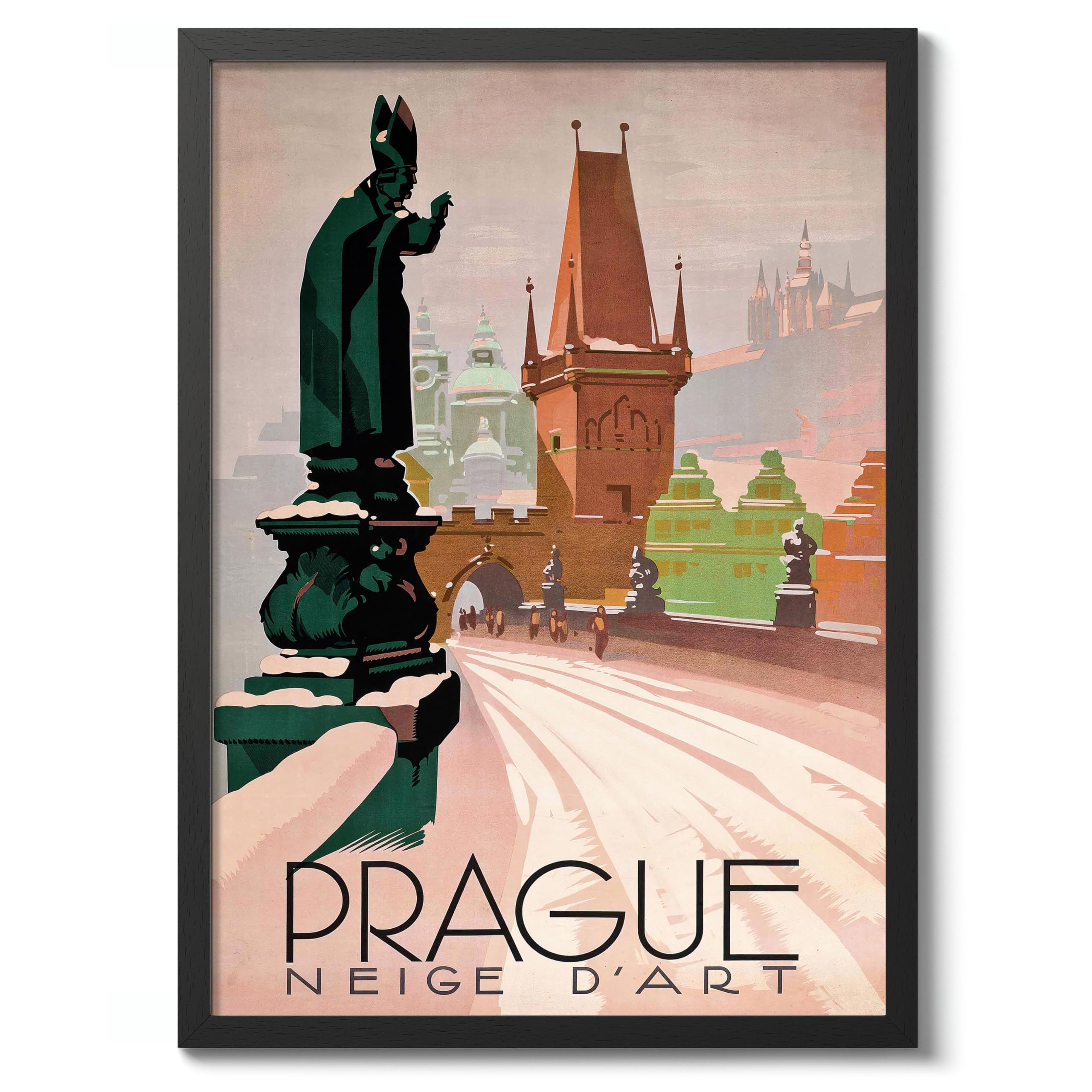 Animato Prague Vintage Travel Poster, Retro Tourism Print, Popular Attractions Around The World, Postcard Home Decor, Archival Matte, 50x70cm (Black Frame) - 50x70cm โ image 1