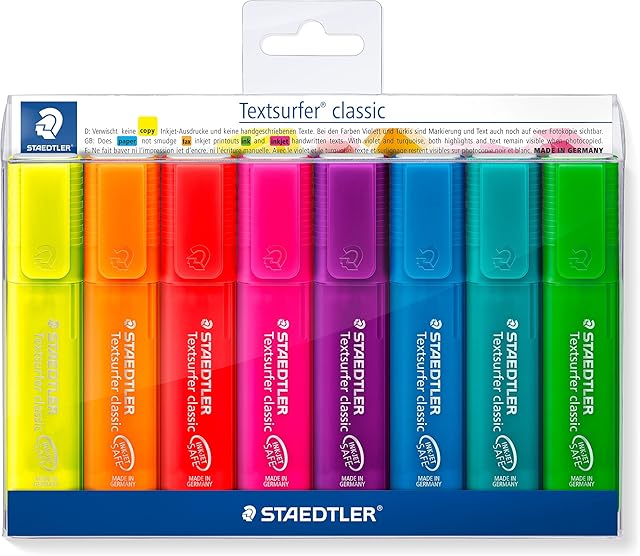 STAEDTLER Textsurfer 364 P WP8 Pack of 8 Highlighters in Classic Rainbow Colours