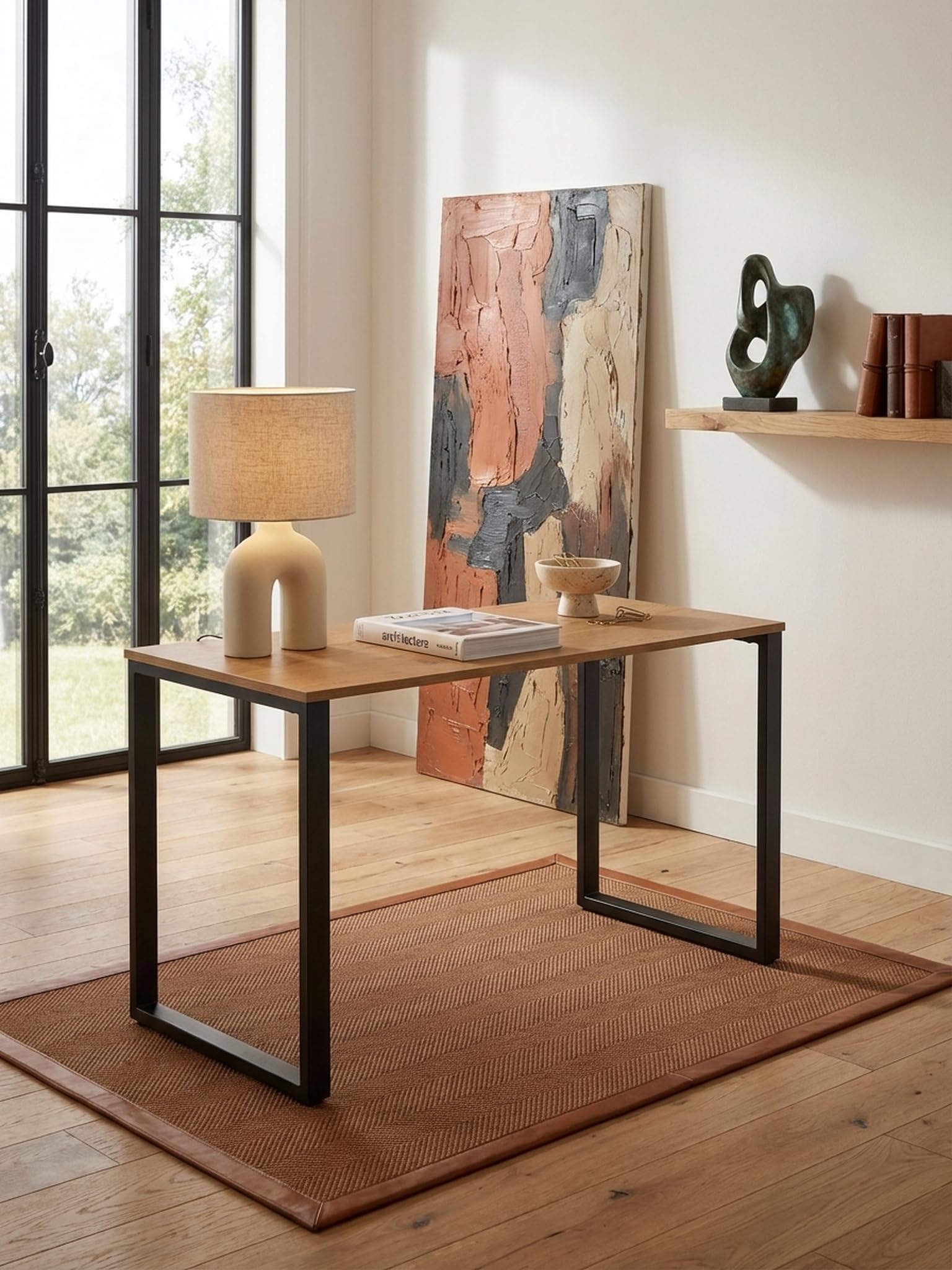 Schreibtisch Eiche-Dekor/Schwarz 120x60x76 cm Design Computertisch