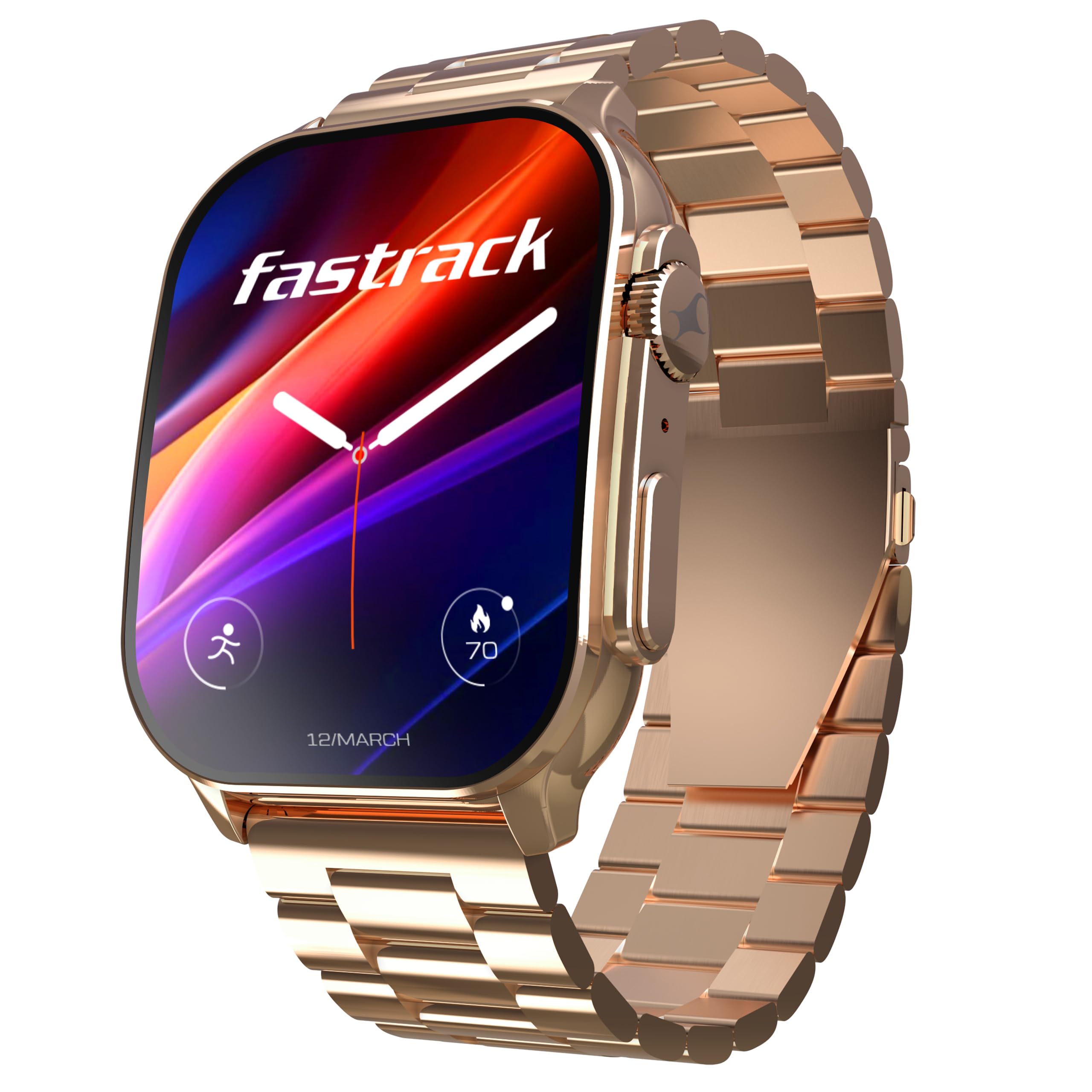Fastrack Astor FS2 Pro 1.96" Super AMOLED Smart Watch, Metal Body with 1000 Nits Brightness, SpO2, BP & Sleep Monitor, BT Calling, 100+ Sports Modes – Smartwatch for Men & Women (Rose Gold)