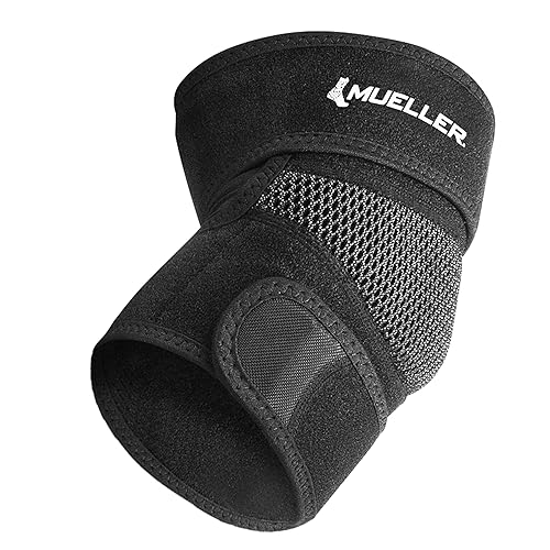 MUELLER Sports Medicine Adjustable Elbow Brace, Elbow Pain Relief Support Sleeve for Men and Women, For Tennis, Golf, Painting, Factory-Line Work, and More, Black, One Size