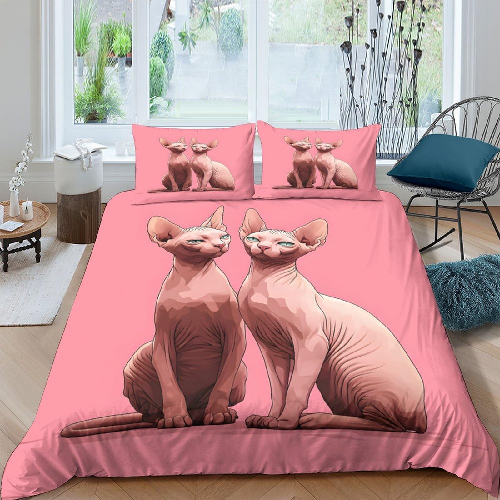 Ctjqhvkz Style-4 3D Printed Pink Sphynx Cat Fitted Sheet Microfiber Bedroom Decor Animal Bed Cover For Adults Youth Guest Room Single（135X200cm）