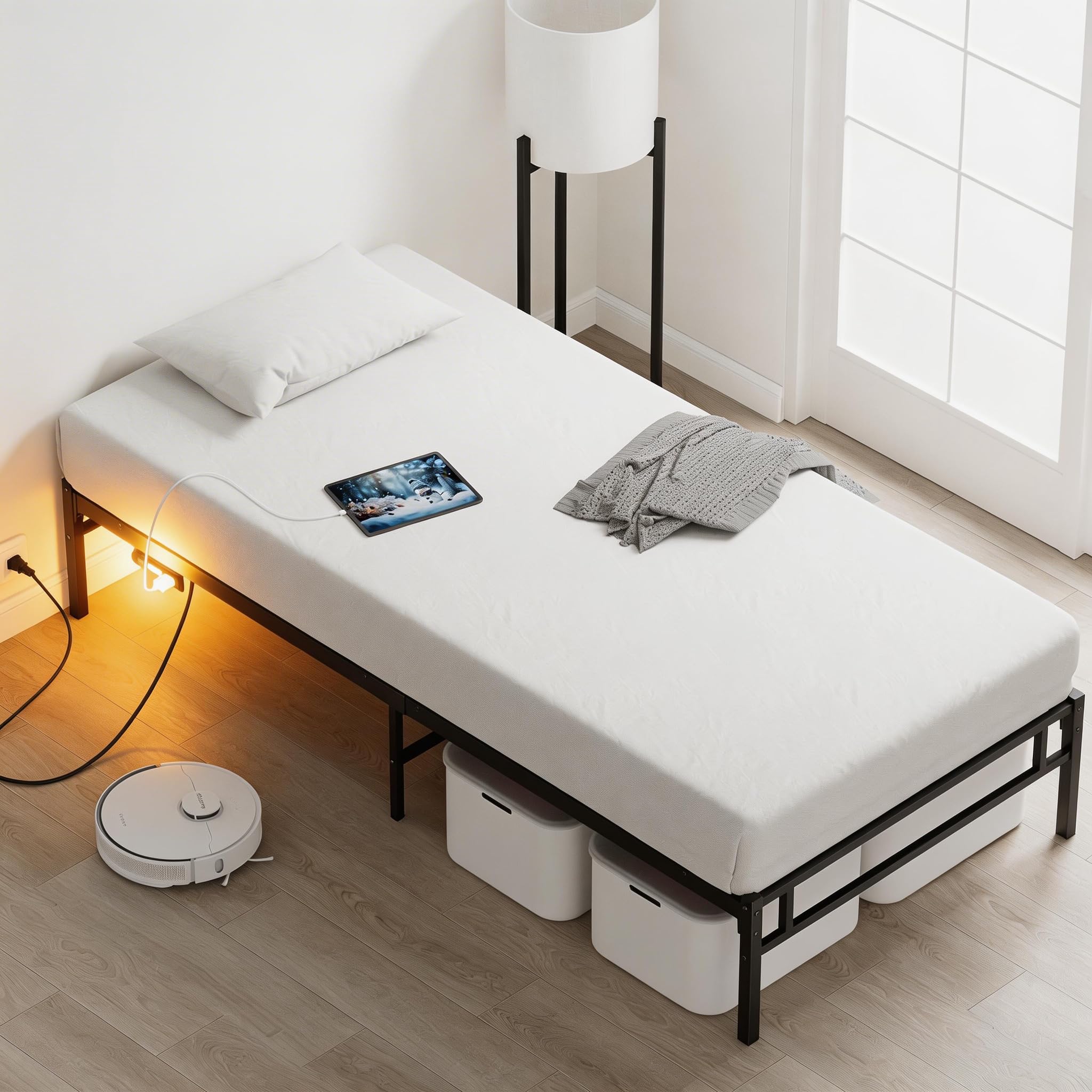 Amazon｜Holdm ベッドフレーム シングル LEDライト・コンセント付き 耐