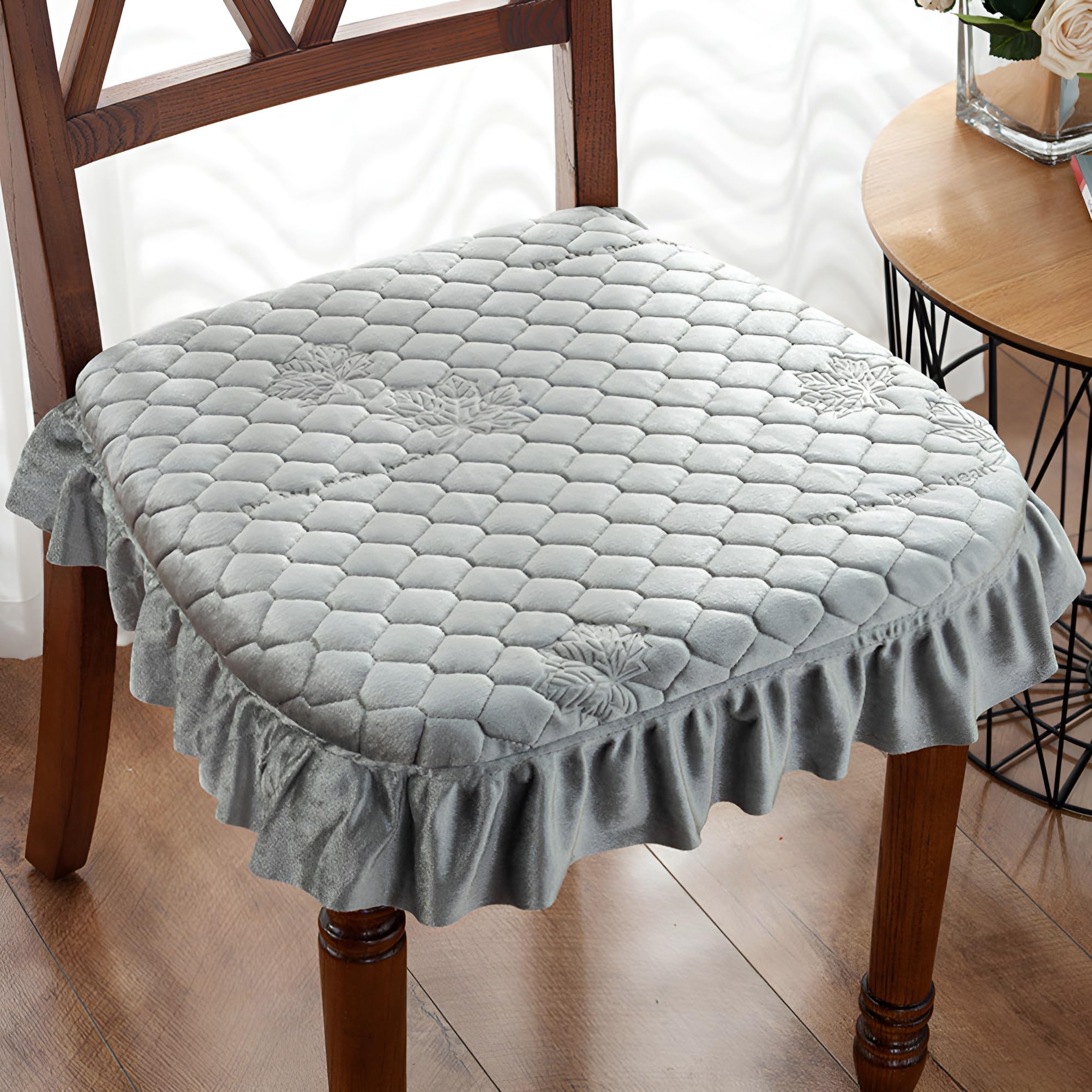 Fundas de silla europeas antideslizantes con lazos de encaje y volantes para uso en interiores, 4 unidades, perfectas para cocina, oficina, sala de estar y estudio