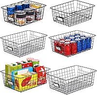 VITEVER 6 Pack Wire Storage Baskets for Pantry Kitchen Organization - 2 XXLarge 2 XLarge 2 Medium w/ Handles & Labels