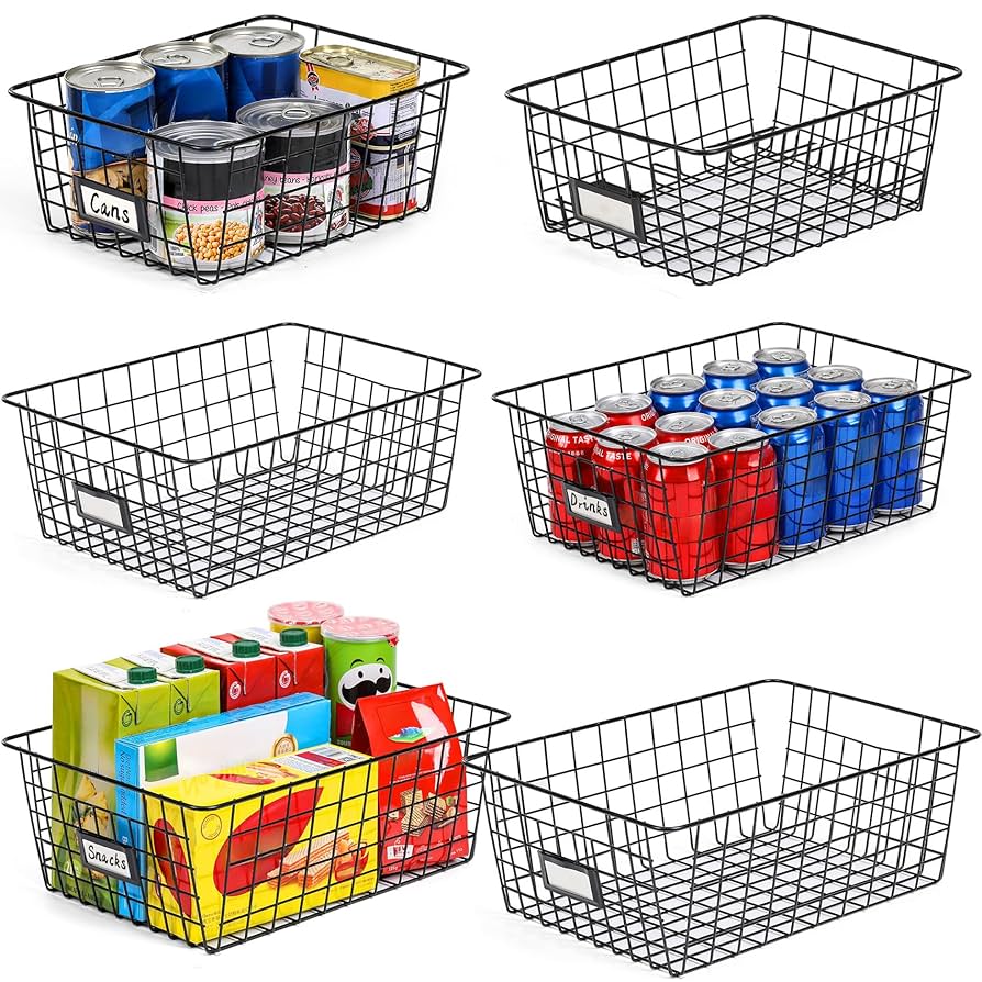 6 Pack Wire Baskets for Pantry Organizatio