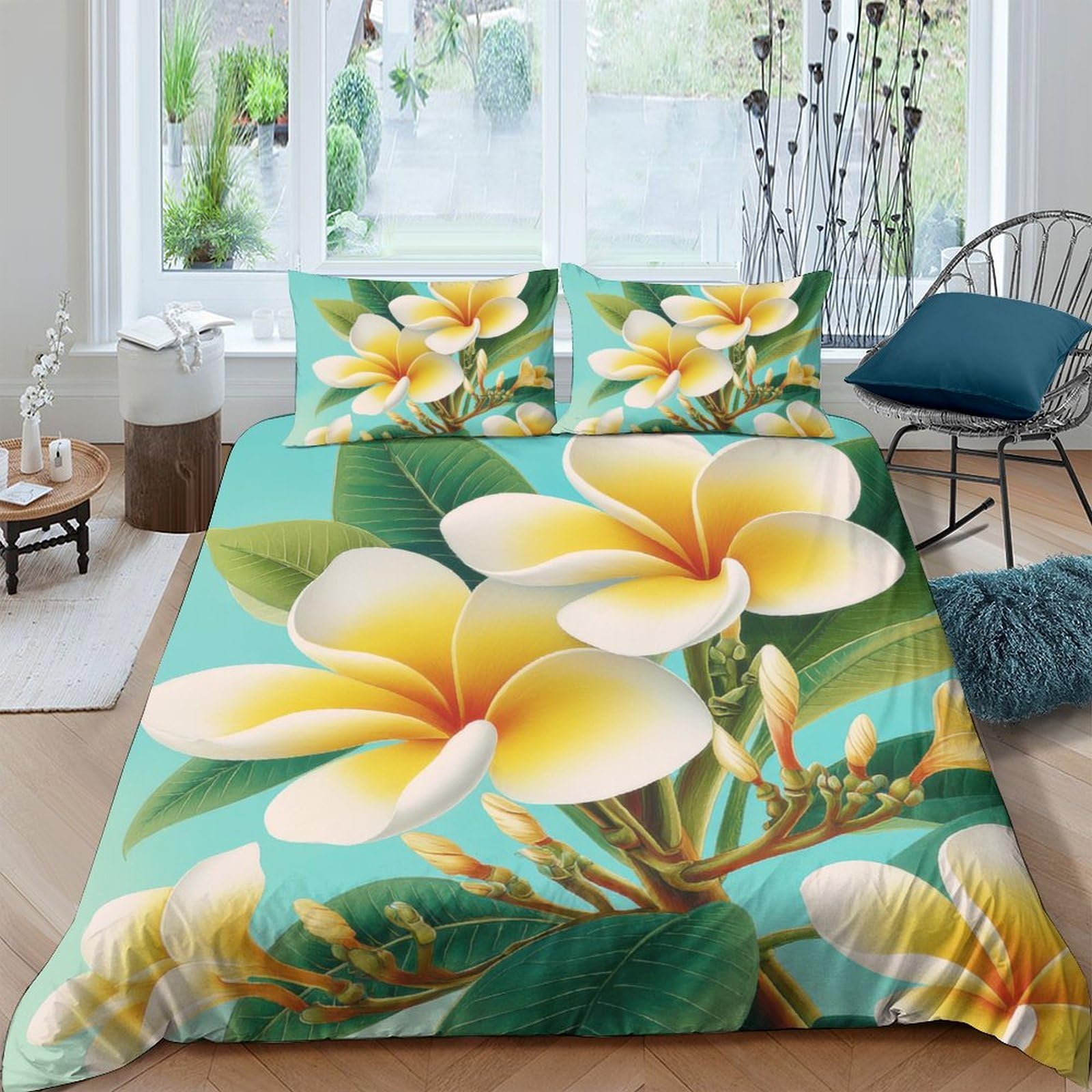 Ctjqhvkz Style-3 3D Printed Plumeria Blossom Fitted Sheet Microfiber Soft Tropical Leaves Mattress Cover For Bedroom Guest Room Decor Single（135X200cm）