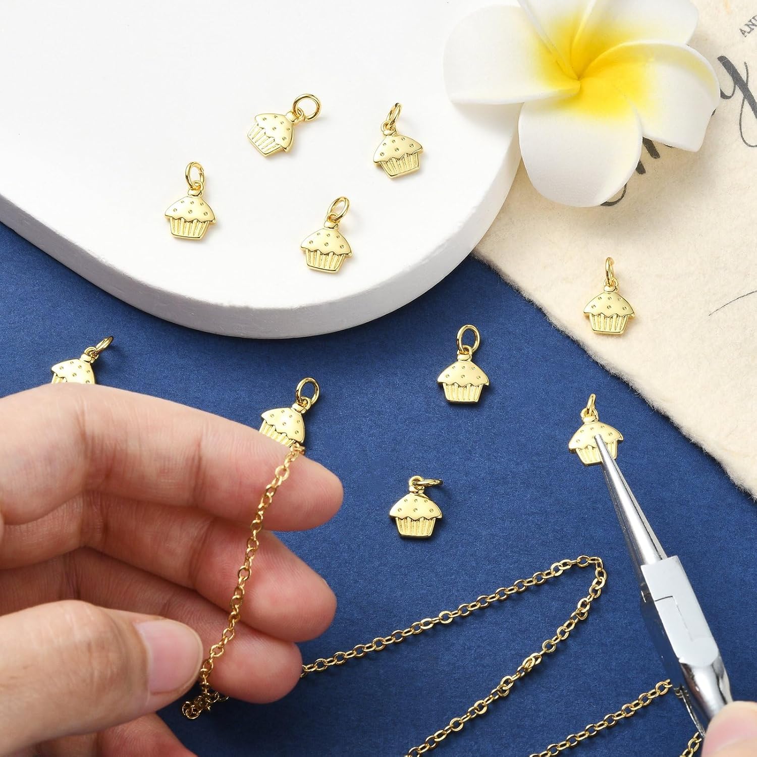 KitBeads 10Pcs 18k Real Gold Plated Cupcake Charm - Brass Sweet Dessert Cake Mini Food Charms With Jump Rings for Jewelry Making Bulk - Image 4