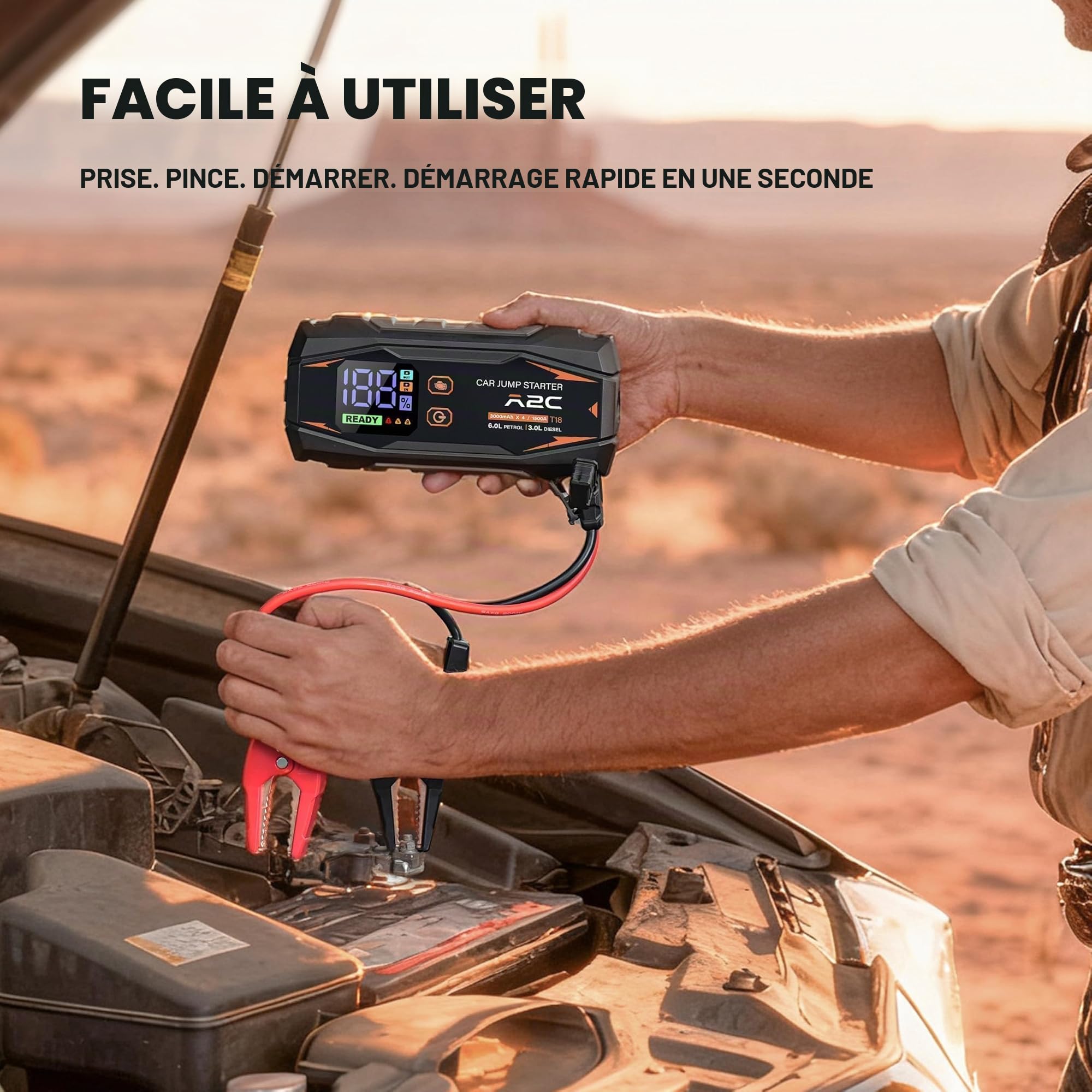 A2C Booster Batterie 1500A, Power Bank 16800mAh pour Essence 6L/Diesel 3L