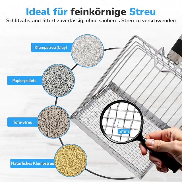 Foto 4 de 7 de LINUMA® Pala de Acero Inoxidable para Arena de Gato - Duradera y fácil de Limpiar - Mango ergonómico