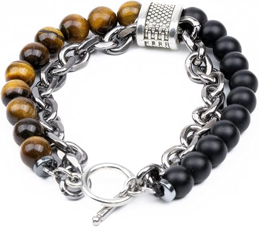 THE MEN THING BEADFUSION BROWN - Natural Beads Bracelet for Men - Become Money Magnet - Black Tiger Eye Stone Colorful 7 C...