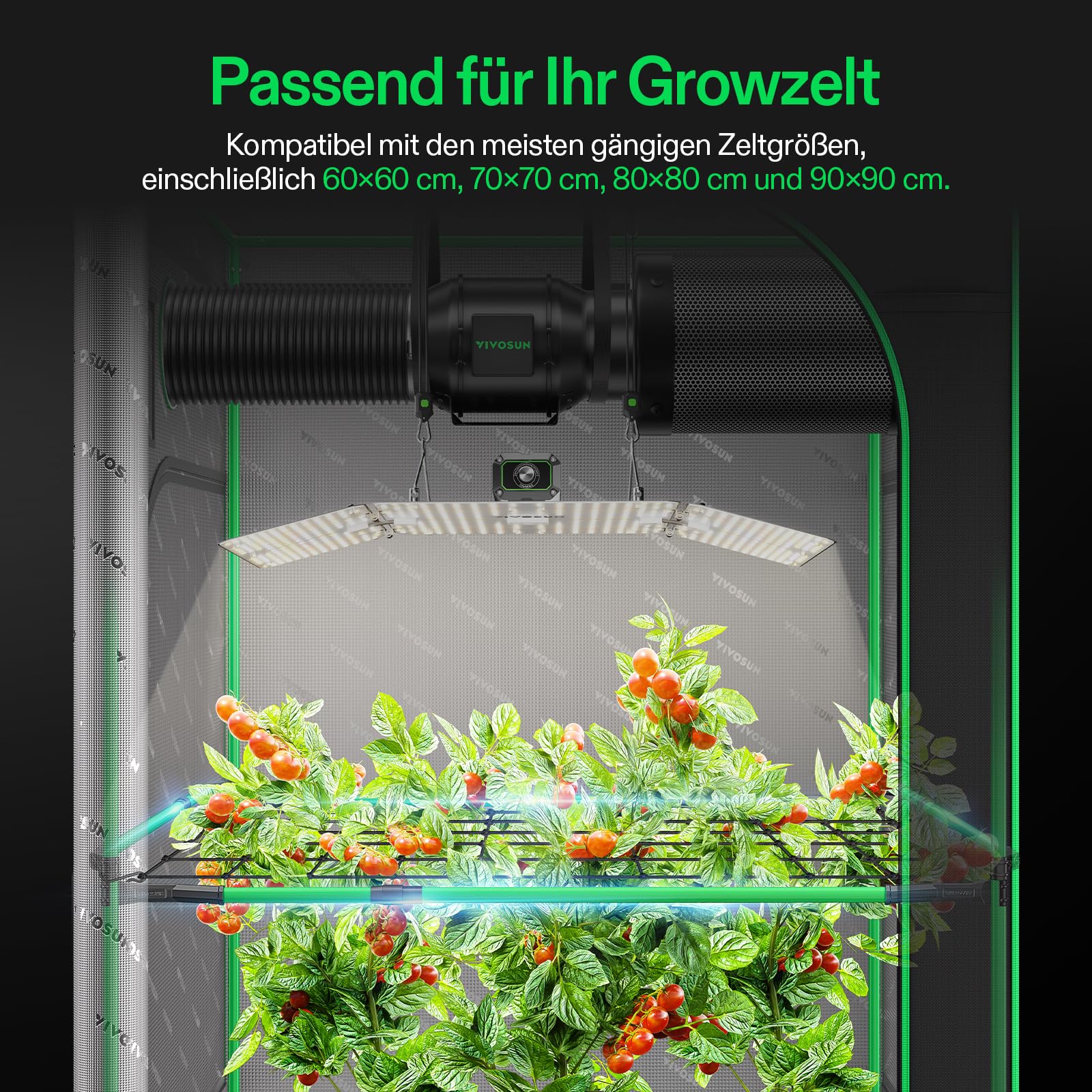 VIVOSUN High-CFM Stützstangen-Set für Growzelt, Heavy-Duty Querstreben, 60–90 cm verstellbar, hohe Tragkraft für 60×60, 70×70, 80×80 und 90×90 cm Zelte, 4er-Set