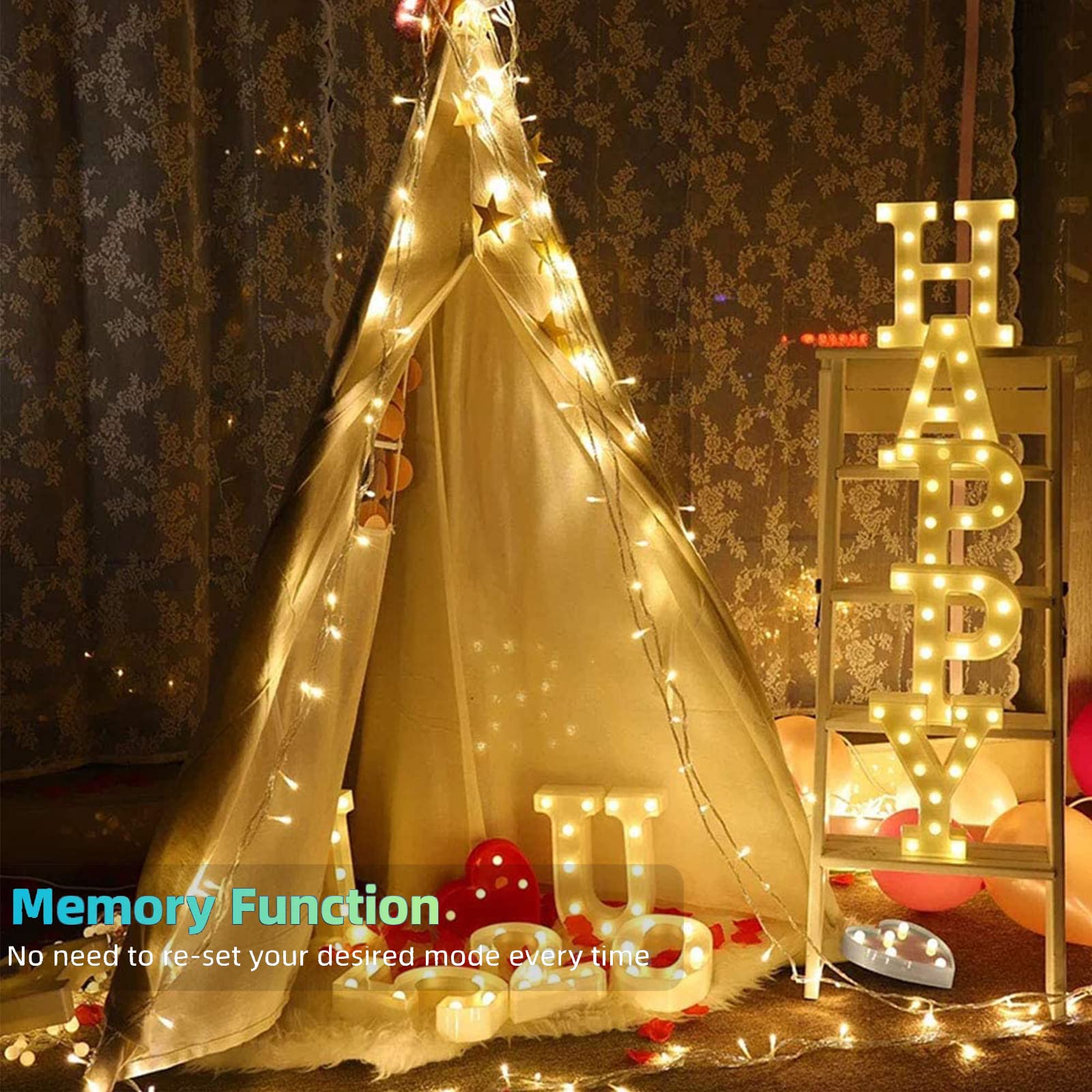 NEXVIN Luci Albero di Natale Bianco Caldo 20M 200LED Catena Luminosa con 8 Modalità, Funzione Timer e Memoria, Collegabile, Luci Natalizie da Esterno ed Interno, Cavo Trasparente