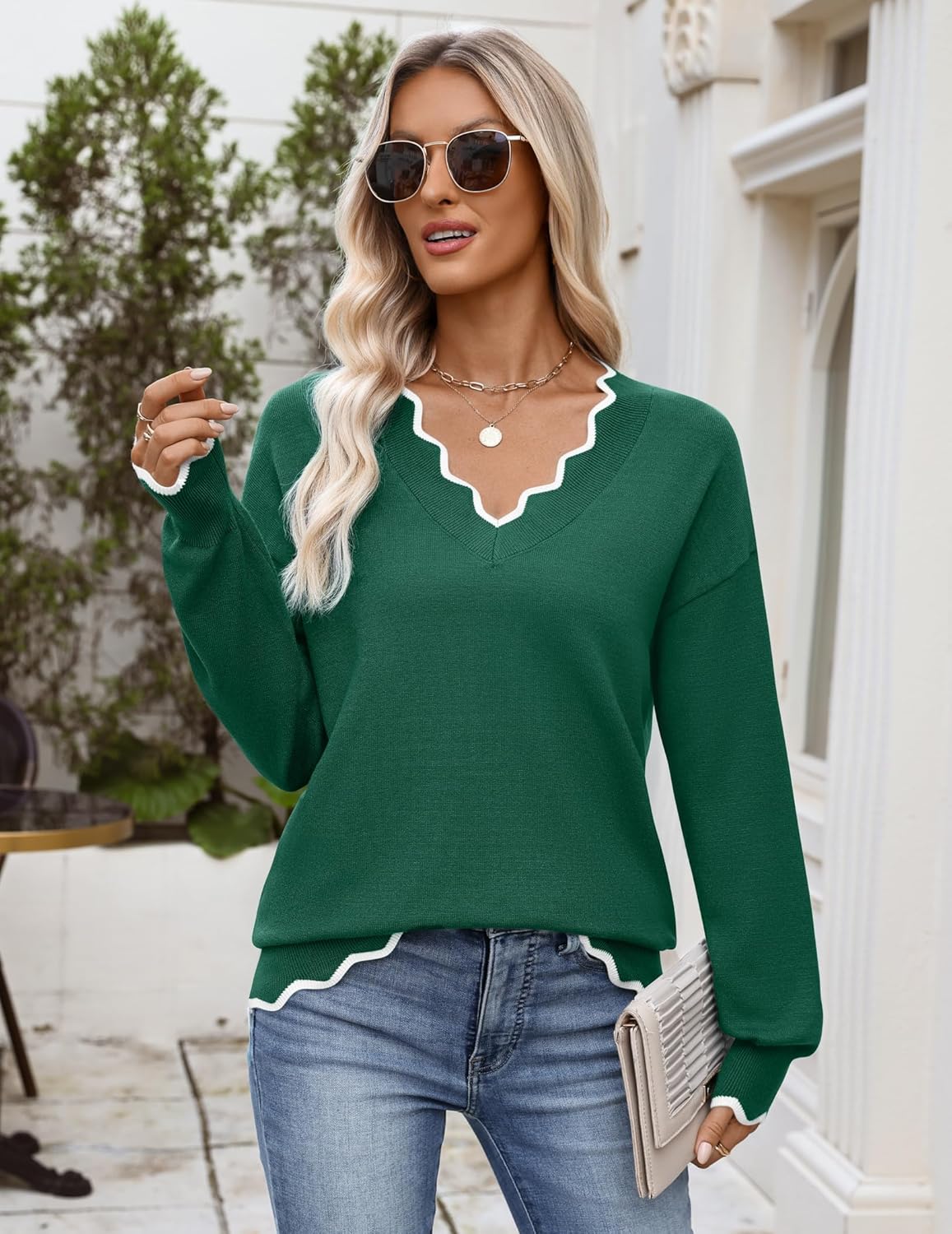 Zeagoo Women's 2026 Fall V Neck Sweater Casual Long Sleeve Lightweight Ribbed Knit Pullover Sweaters Dressy Casual Tops - Image 3