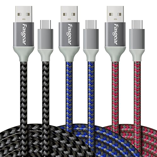 Vista 25 de Fasgear Cables USB C a USB 2.0, paquete de 3 cables de carga rápida USB A a tipo C de 10 pies de largo, 3A, cable de carga rápida trenzado