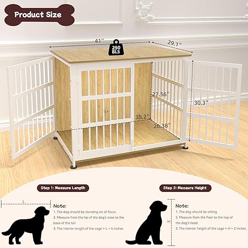 Miniatura 2 de Jaula para perros de 41 pulgadas, jaulas para perros de razas grandes, para interiores de madera, mesa auxiliar, jaula combinada de interior