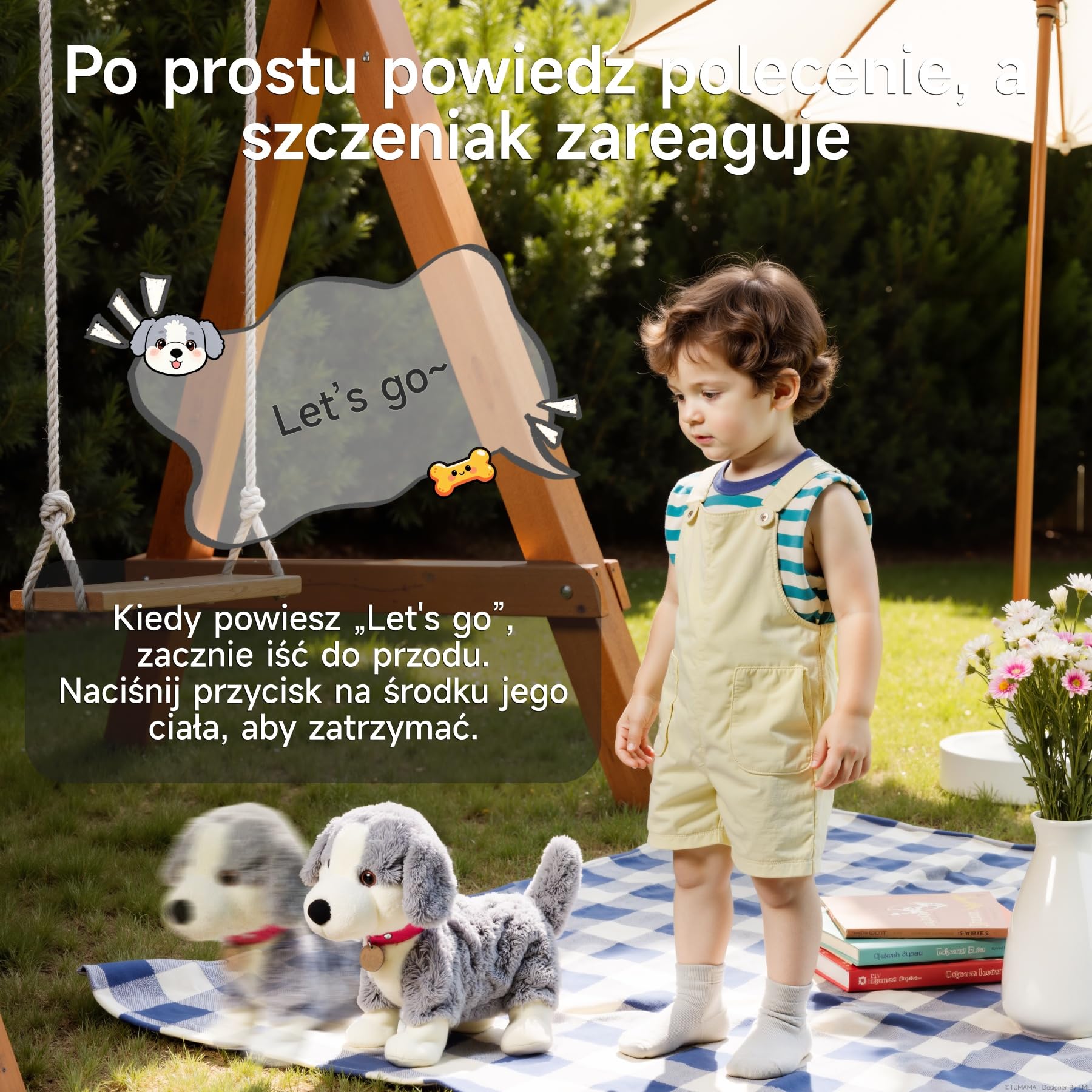 Pluszowy Pies który Chodzi i Szczeka, Sterowanie Głosowe, Mówiący, Merdający Ogonem, Interaktywny Przytulanka Piesek, Pluszowa Zabawka Szczeniak Dla Dzieci 3+ Lat