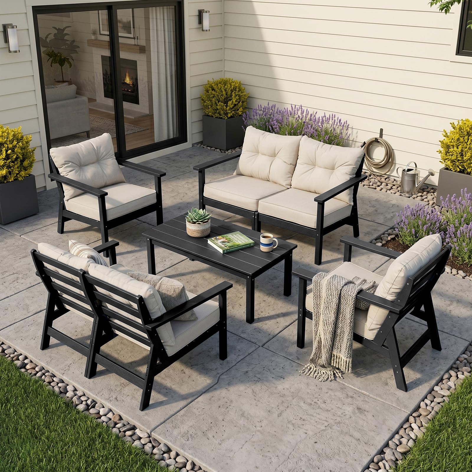 HDPE Patio Conversation Set 6 Seats, Outdoor Furniture Set, Patio Sofa Set