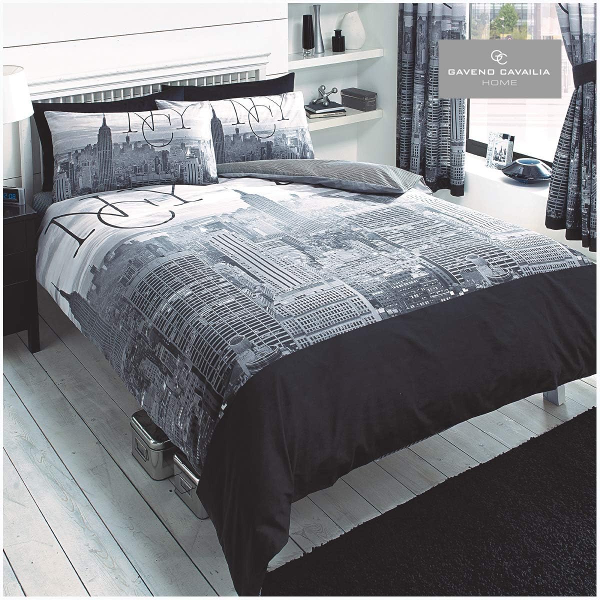 Gaveno Cavailia King Duvet Set Newyork City Grey, Modern Fashion Bedding, 3 Piece Cotton Blend Striped Reversible Bedlinen, Easy Care DuvetCover Bedset, 1 Quilt Cover and 2 Pillow Cases