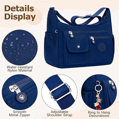 Womens Shoulder Bag Multi Pockets Crossbody Bags for Women Travel Handbag with Adjustable Shoulder Strap Nylon Cross Body Bag Waterproof Messenger Bag for Shopping Hiking Travel
