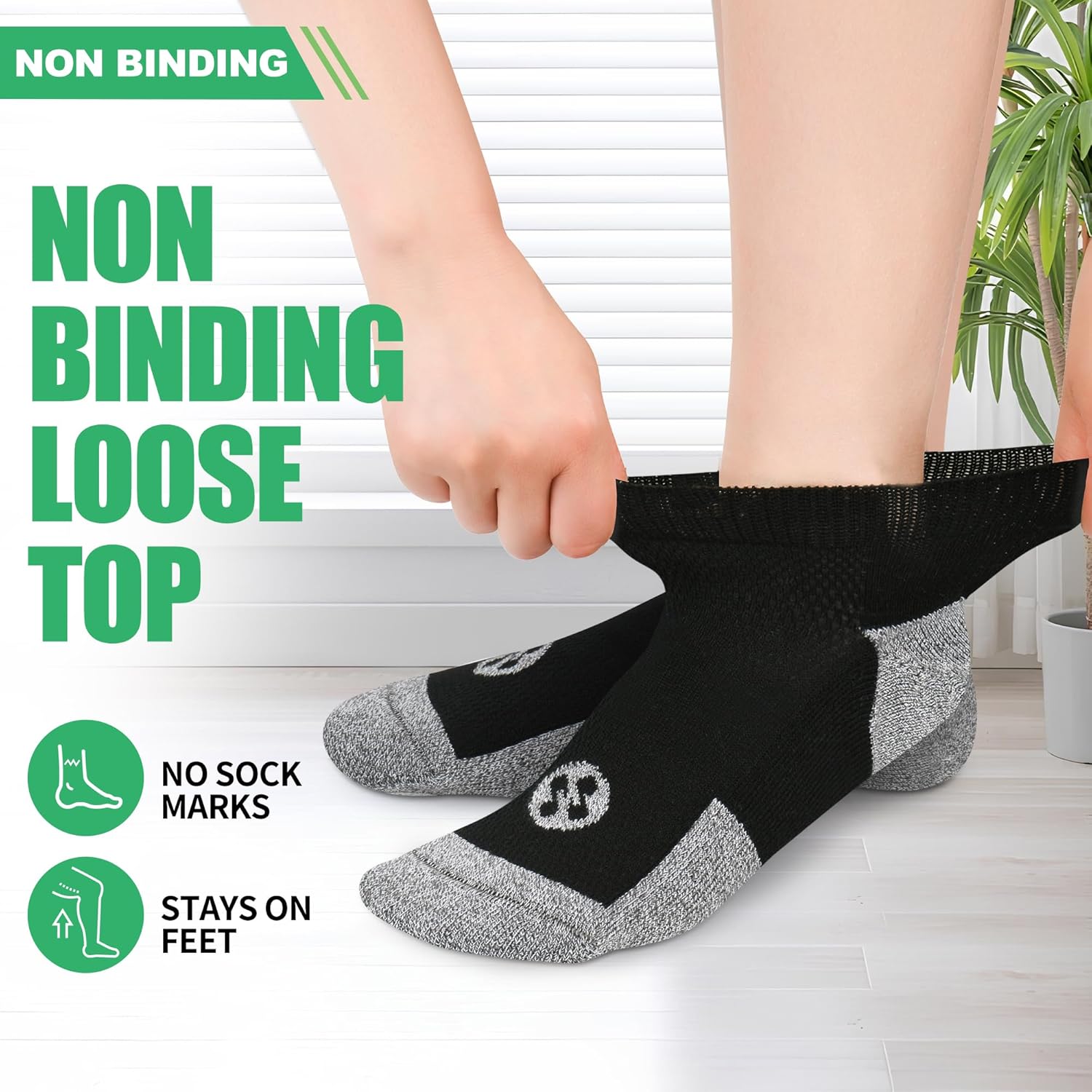 Diabetic Socks for Men,6 Pairs Low Cut Diabetic Neuropathy Socks for Men 9-11/10-13(Black-Large) - Image 3