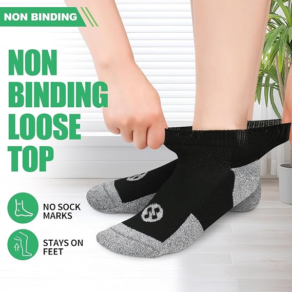 Diabetic Socks for Men,6 Pairs Low Cut Diabetic Neuropathy Socks for Men 9-12/10-13(Black-Large)