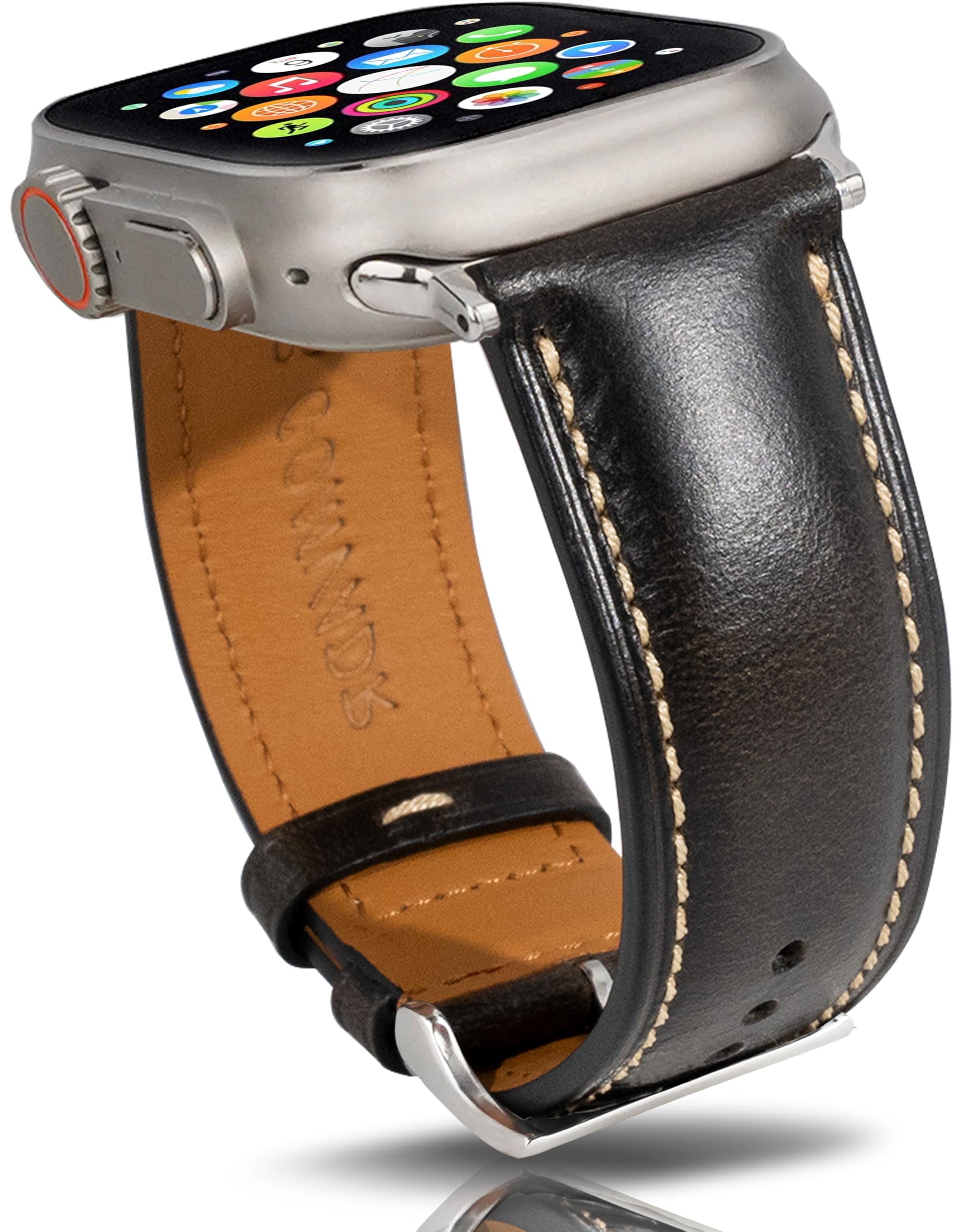 Vintage Leather Bands Compatible with Apple Watch Band 38 40 41 42 44 45 49mm,Wax Oil-tanned Leather Strap for Men iWatch Series 9/8/7/6/5/4/3/2/1 SE SE2 SE3 (Ash Black