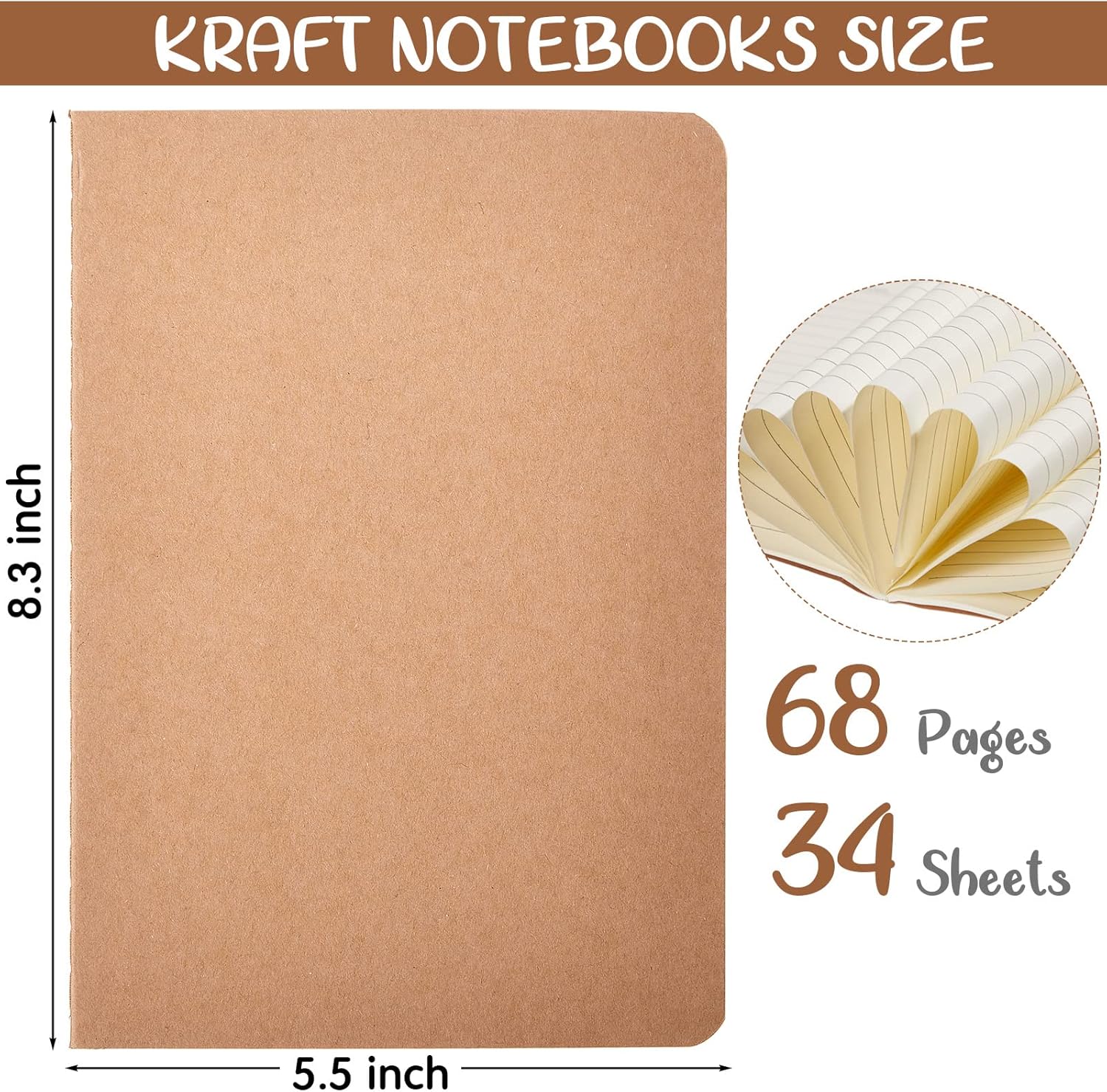 Epakh 48 Pcs A5 Back to School Kraft Paper Notebooks Bulk Blank Lined Optional Sketchbook Travel Journal for Office Students School Classroom Writing Work Drawing Writing (Mixed Style)