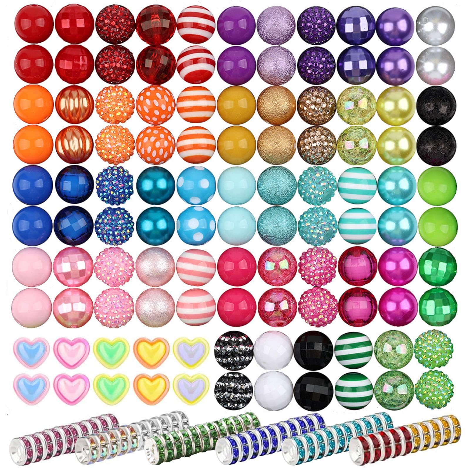 170 Pieces 20 MM Acrylic Rhinestone Beads Jewelry Making, Beadable Sparkle Beads for Bracelets Mixed Charms Crystal Kit DIY Round Bulk Necklace Pens Keychains Crafts Accessories (Ten colors)