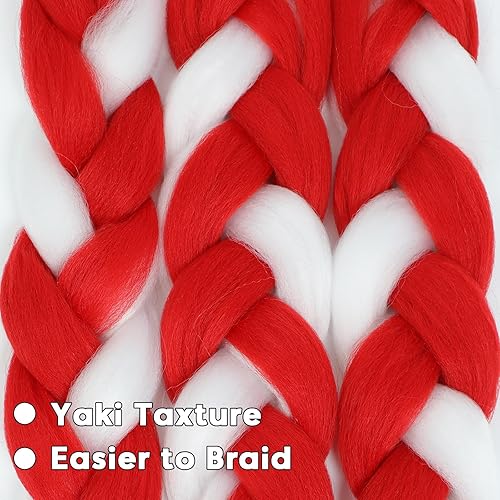 Miniatura 6 de Extensiones de cabello trenzado jumbo para niños y niñas, extensiones de cabello trenzado de bastón de caramelo, cabello trenzado rojoblanco de 24