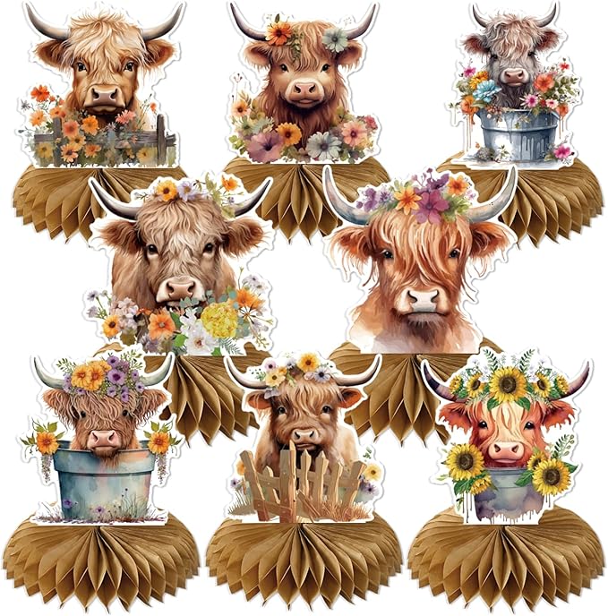 Cheerdecor Highland Cow Party Decorations 8PCS Cow Party