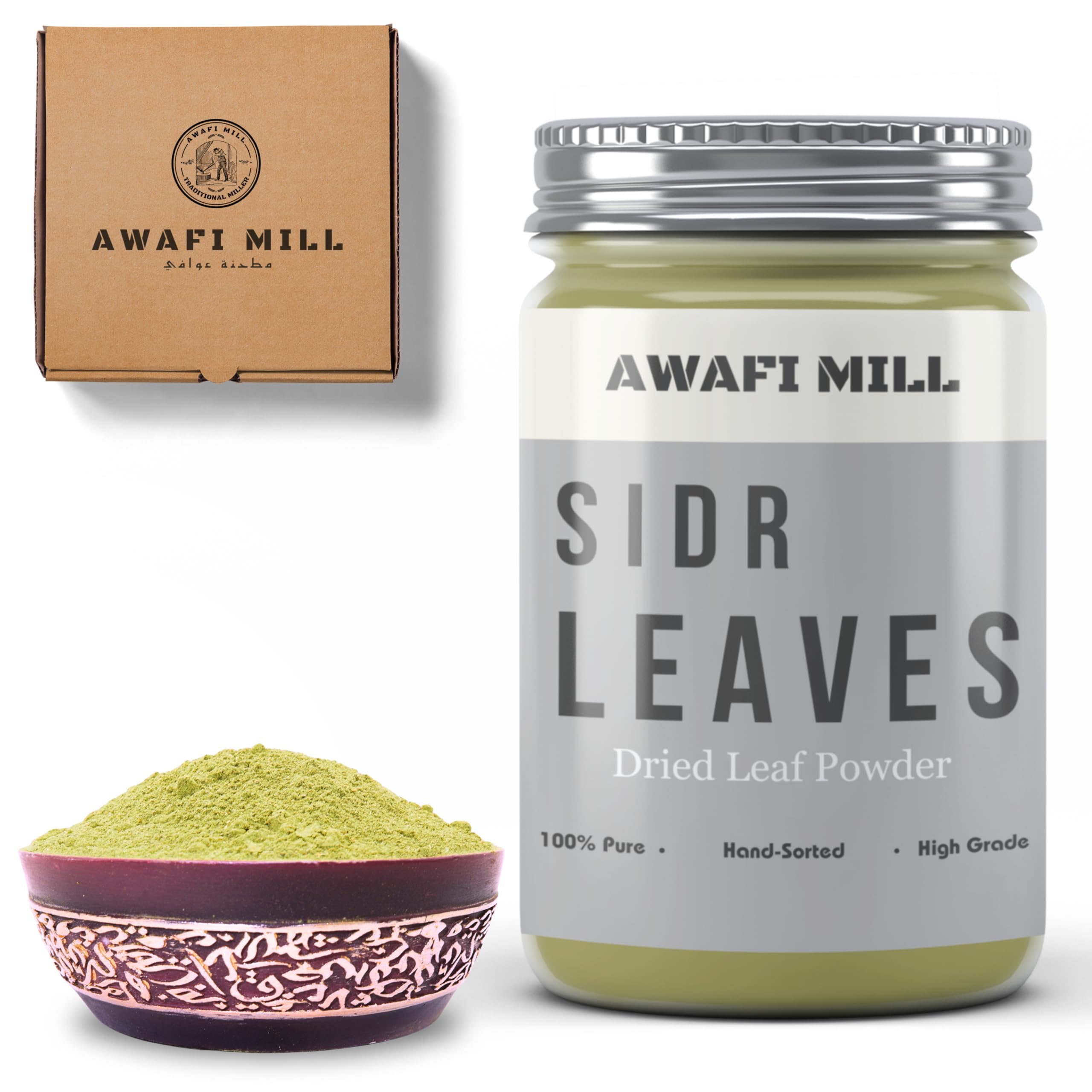 Awafi Mill Dried Sidr Leaf Powder | Versatile Fine-Ground Leaf Powder for Culinary Use and Natural Hair conditioner. (Bottle of 200 gram / 7 Oz)