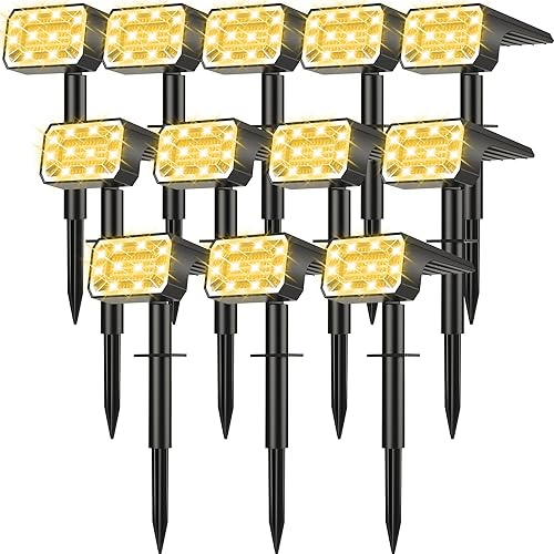 Miniatura 12 de Luces solares de 3 colores para exteriores, impermeables, IP65, para patio, 52 LED, 600 lúmenes, focos solares de paisaje, luces de pared de Blanco