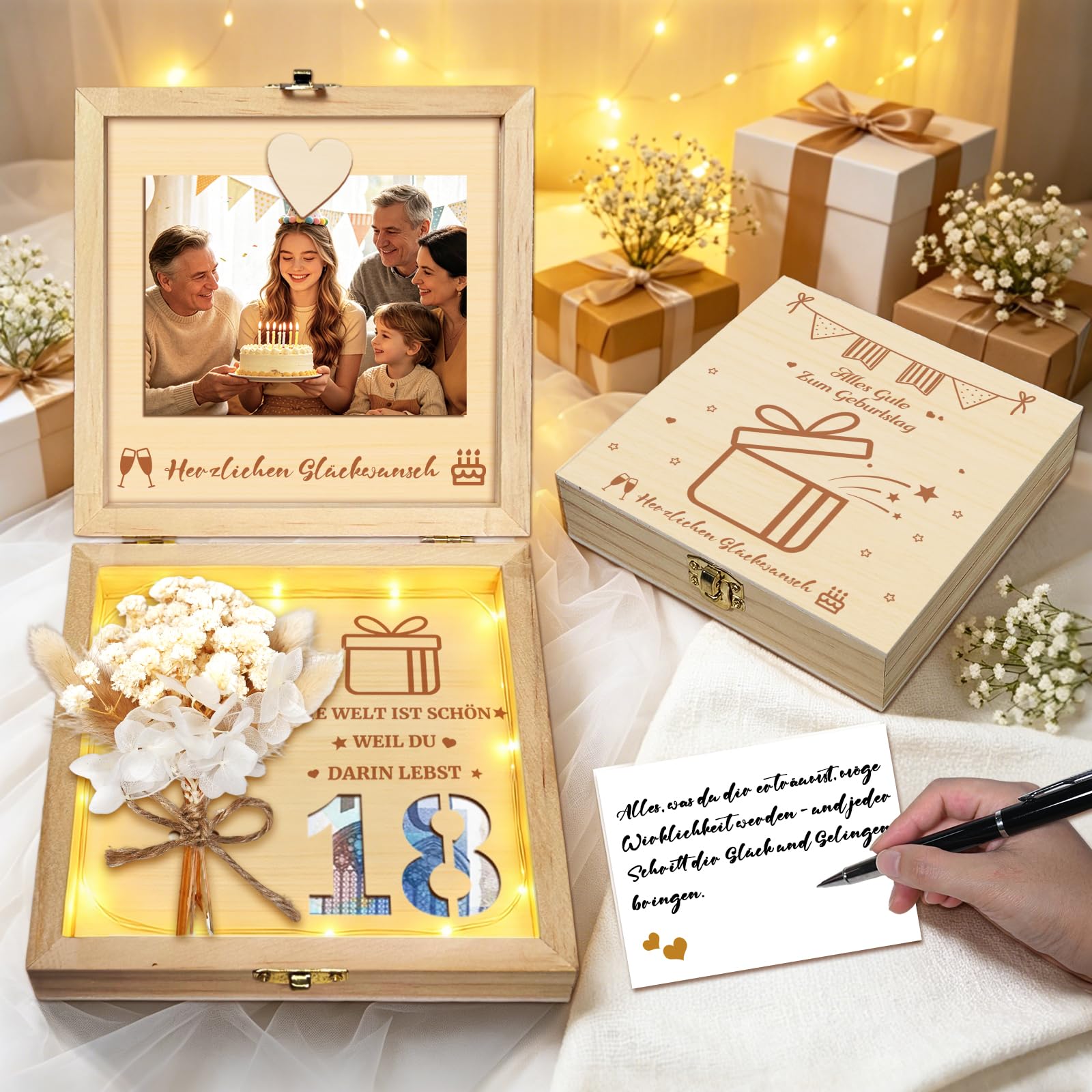 Hochzeitsgeschenke für Brautpaar Geld, Romantisches Geldgeschenke zur Hochzeit, Ewige Blumen, Holzbox, Kunststoff Reagenzglas, Lichterketten, Schlüssel Geschenkbox, Wedding Gift