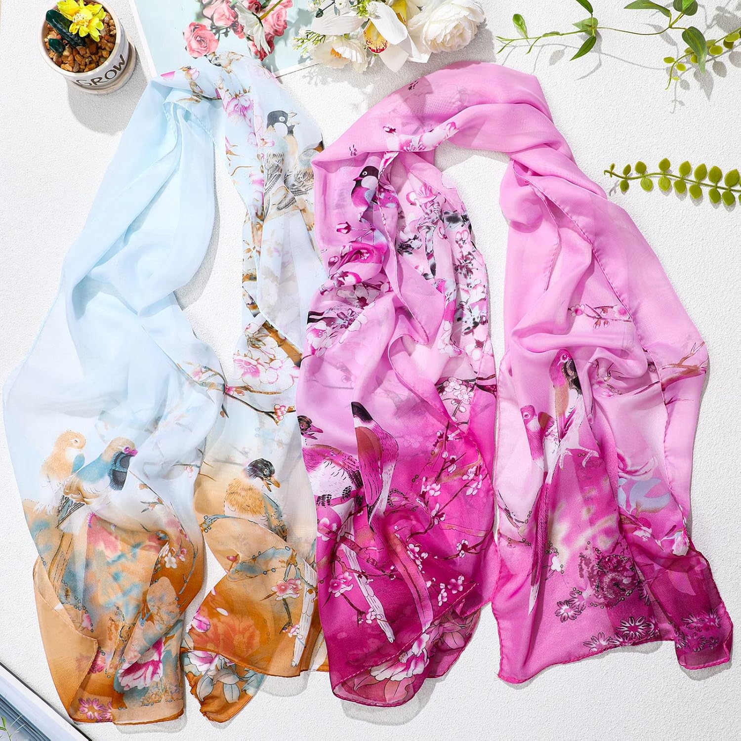 Sureio 6 Pcs Scarves for Women Lightweight Summer Floral Print Pattern Scarf for Women Dressy Long Thin Sheer Scarf Shawl - Image 4