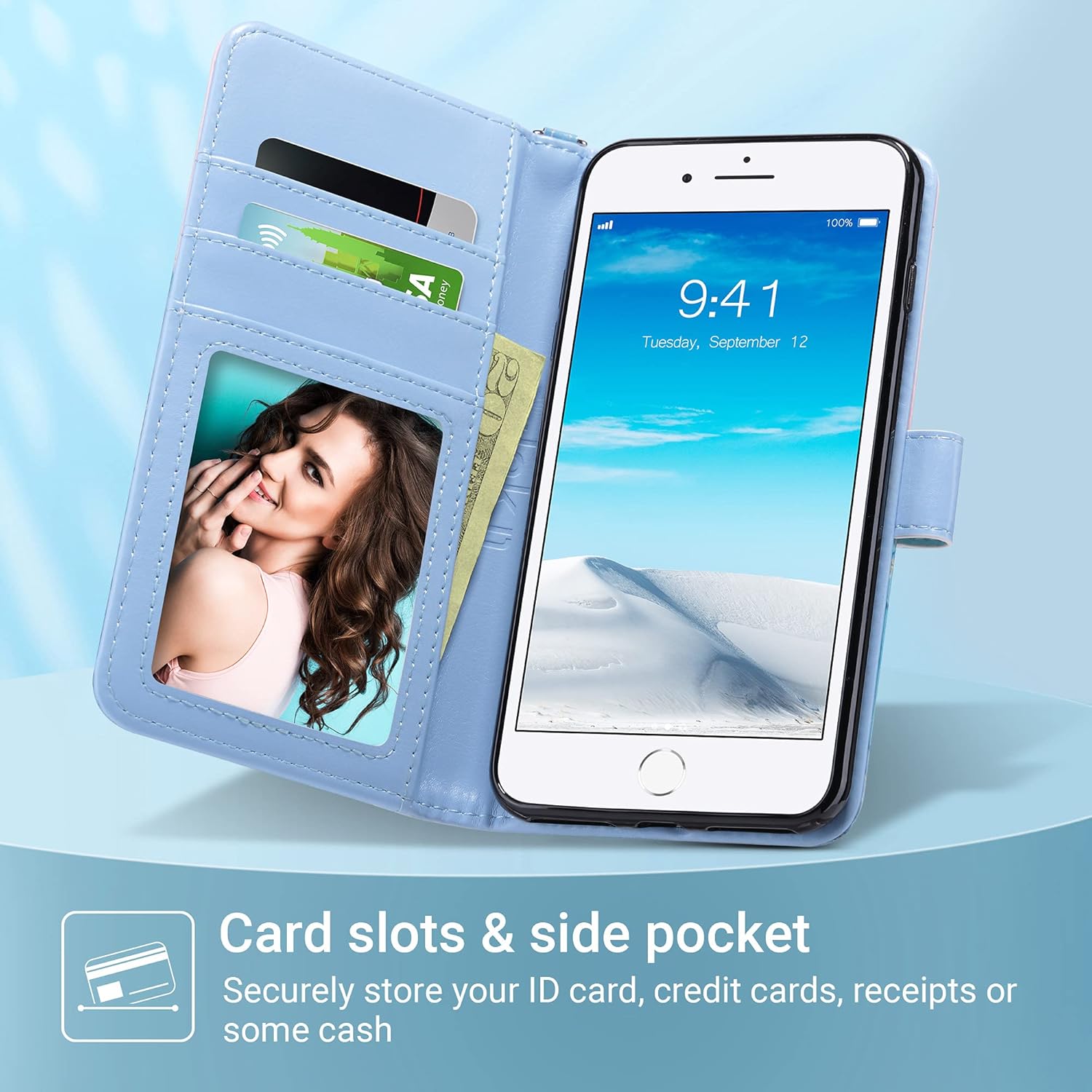 ULAK Wallet Case for iPhone 7 Plus/8 Plus, Premium PU Leather Flip Cover with Card Holder for Women, Kickstand Feature Protective Purse Case for iPhone 7 Plus/8 Plus 5.5 Inch, Marble - Image 2